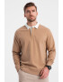 OMBRE Bluza polo lejera de trening cu fenta cu nasturi Maro camel - Pled.ro