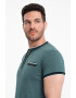 OMBRE Tricou Henley cu accente in dungi - Pled.ro