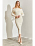 Shade Rochie midi cu decolteu pe umeri si aspect striat - Pled.ro