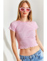 Shade Tricou crop cu model in dungi si decolteu la baza gatului - Pled.ro