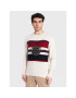 Tommy Hilfiger Pulover Seasonal Crest Stripe MW0MW29050 Écru Relaxed Fit - Pled.ro