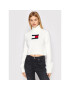 Tommy Jeans Bluză cu gât Furry Flag DW0DW11719 Alb Cropped Fit - Pled.ro