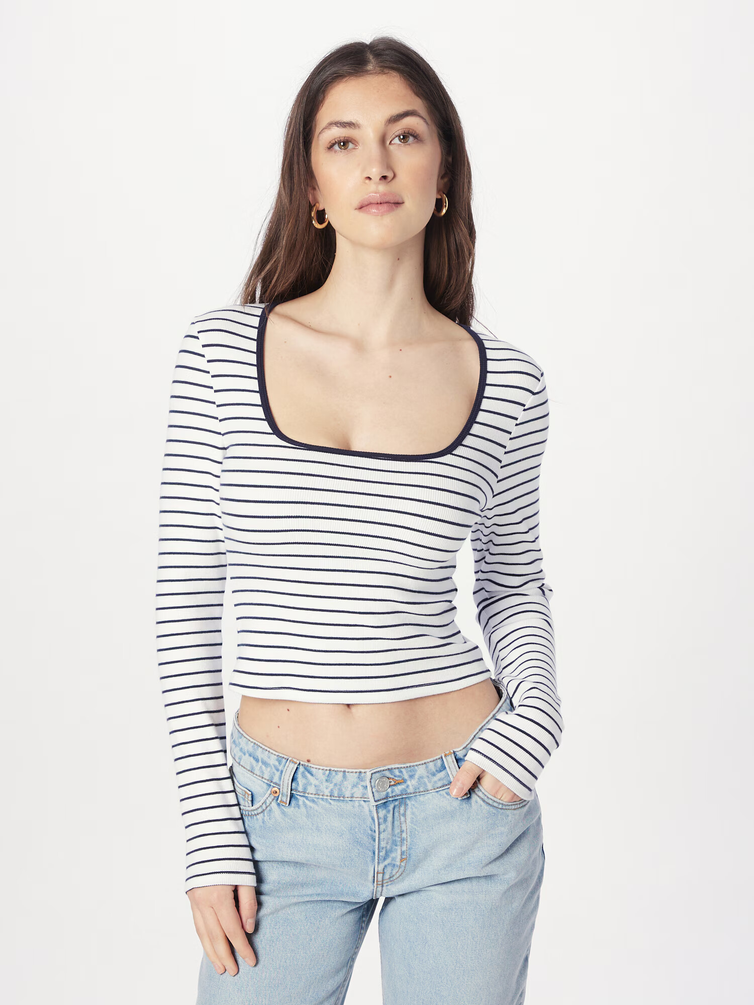 Abercrombie & Fitch Tricou albastru noapte / alb - Pled.ro