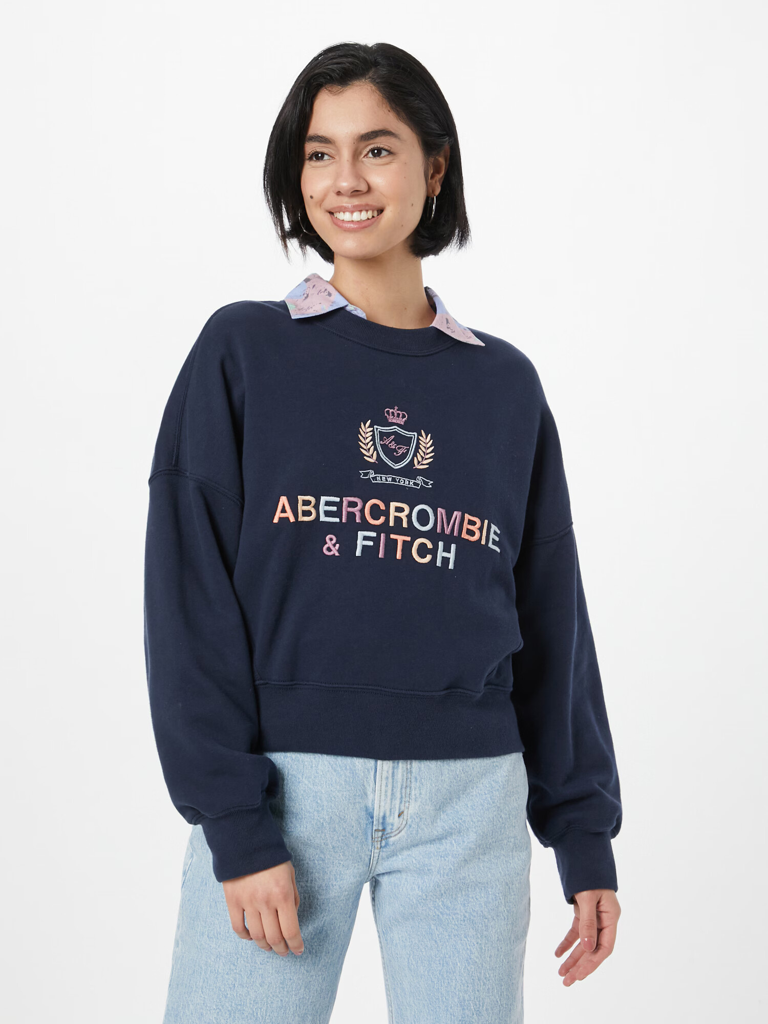 Abercrombie & Fitch Bluză de molton bleumarin / azuriu / portocaliu caisă / roz pal - Pled.ro