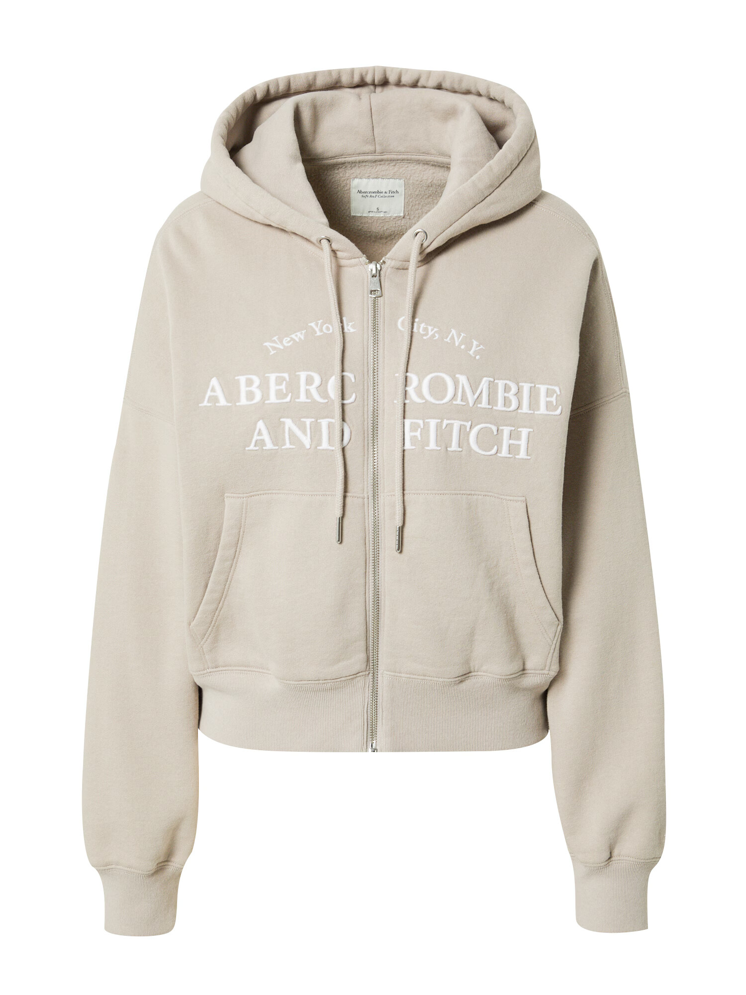 Abercrombie & Fitch Hanorac 'LONG LIFE' maro deschis / alb - Pled.ro