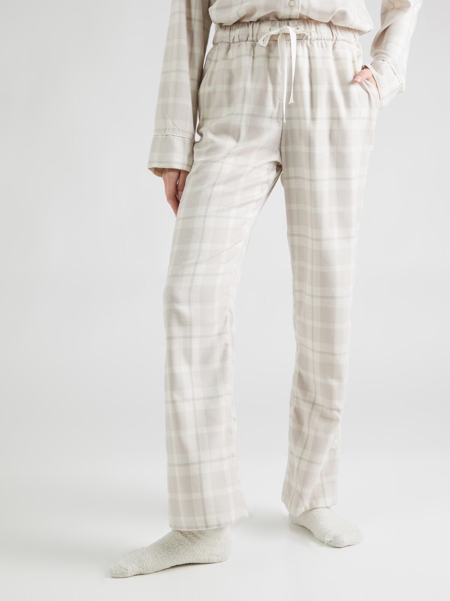 Abercrombie & Fitch Pantaloni de pijama crem / gri deschis - Pled.ro