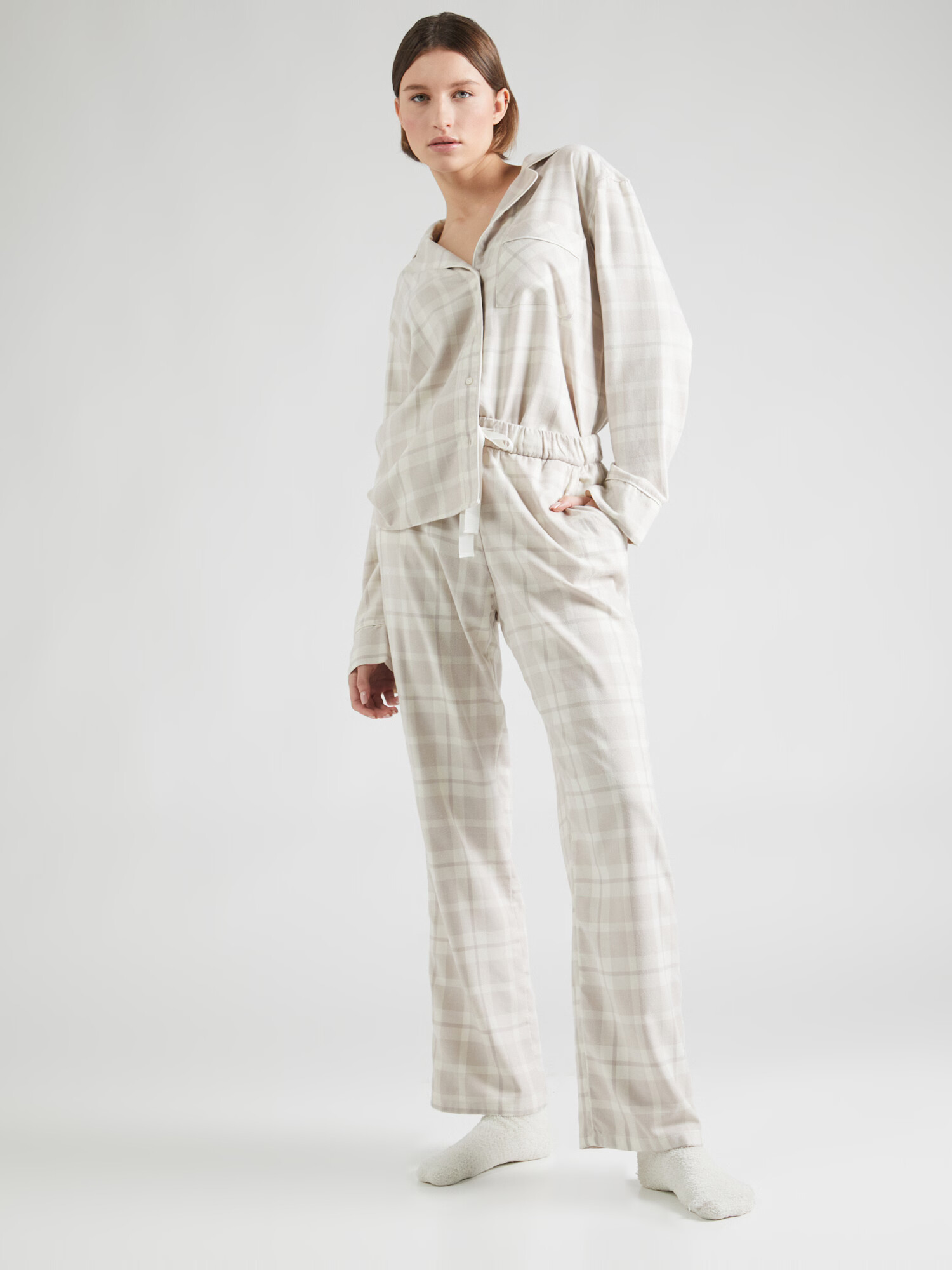 Abercrombie & Fitch Pantaloni de pijama crem / gri deschis - Pled.ro