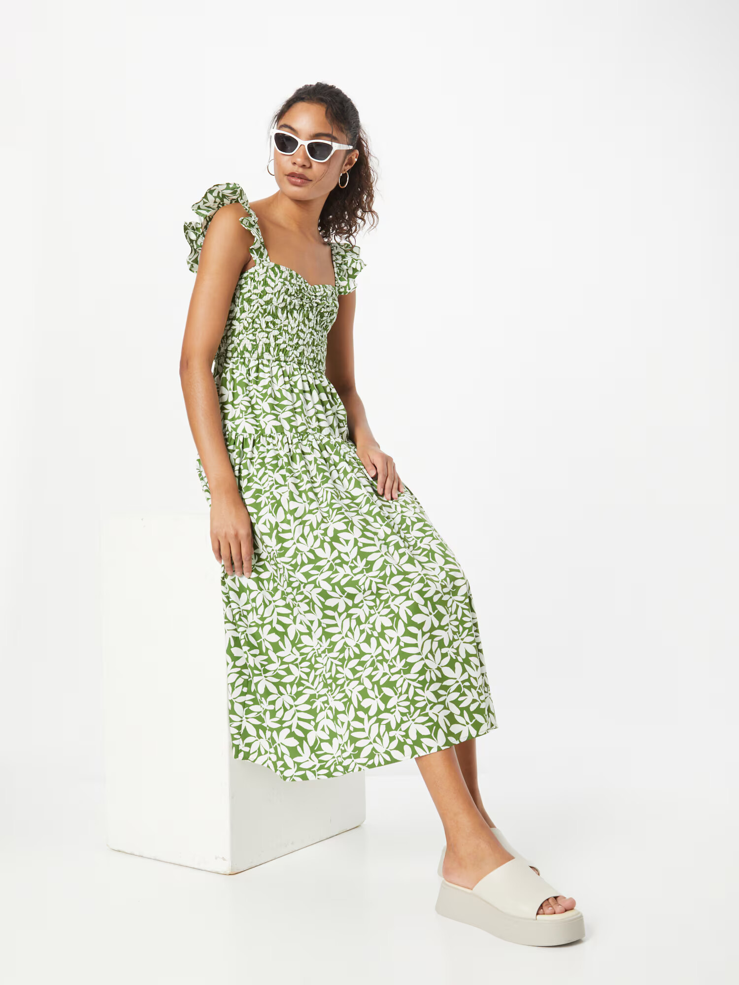 Abercrombie & Fitch Rochie de vară verde kiwi / alb - Pled.ro