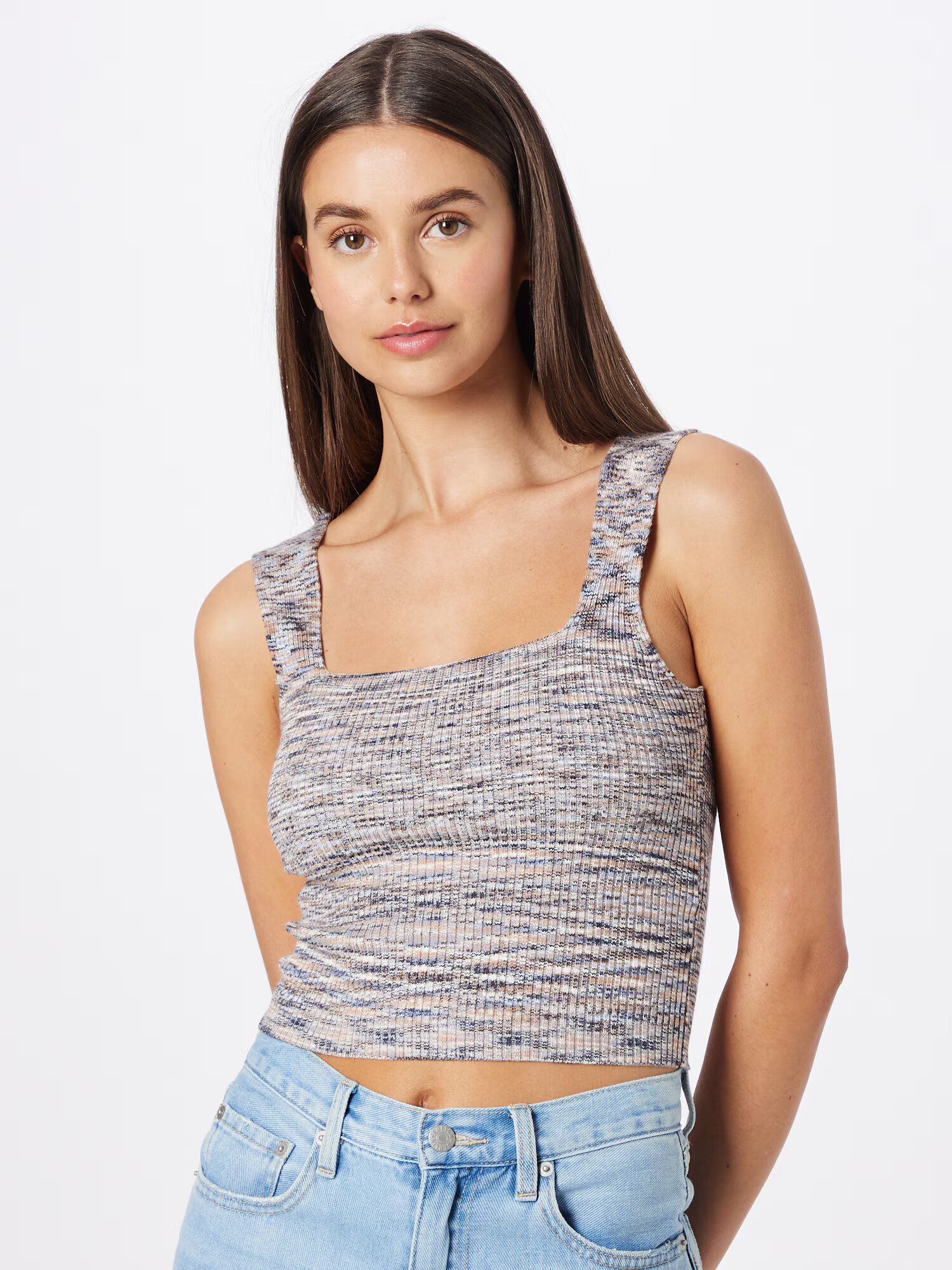 Abercrombie & Fitch Top brodat 'ANGLED' albastru porumbel / alb - Pled.ro