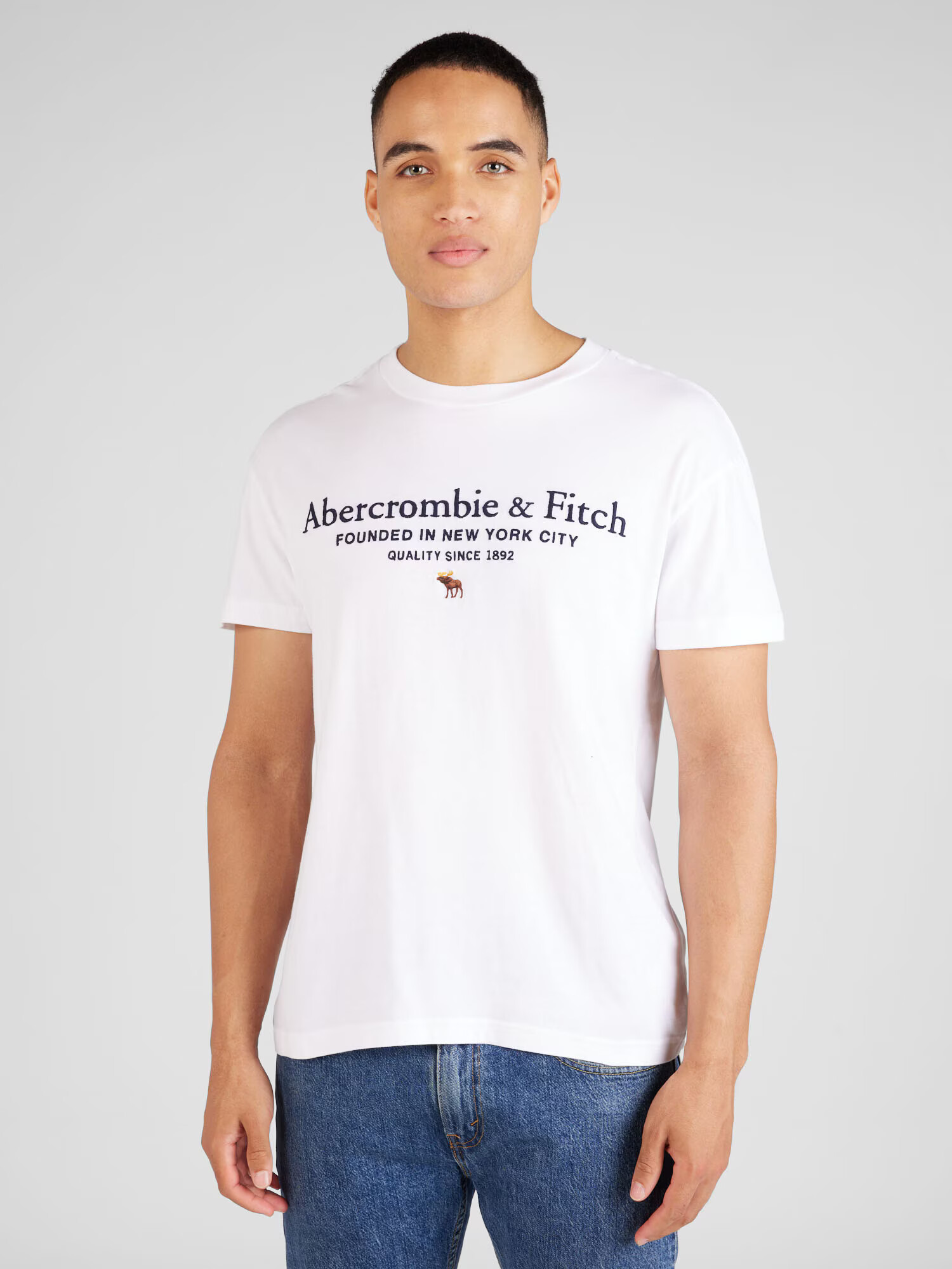 Abercrombie & Fitch Tricou albastru închis / maro / galben auriu / alb - Pled.ro