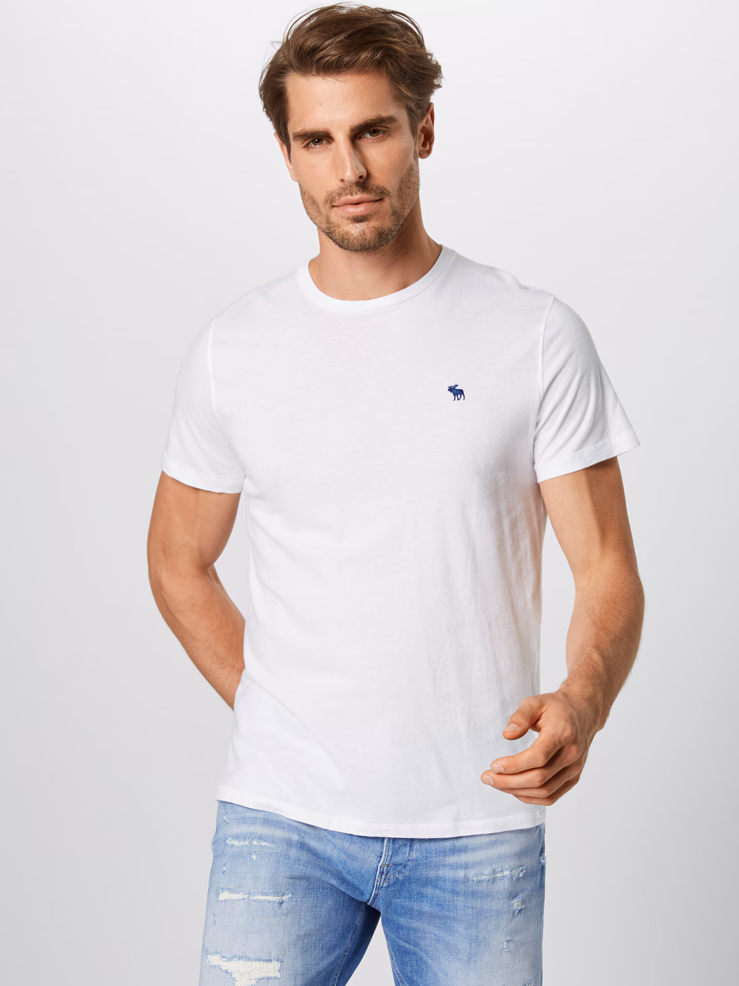 Abercrombie & Fitch Tricou bej / bleumarin / alb - Pled.ro