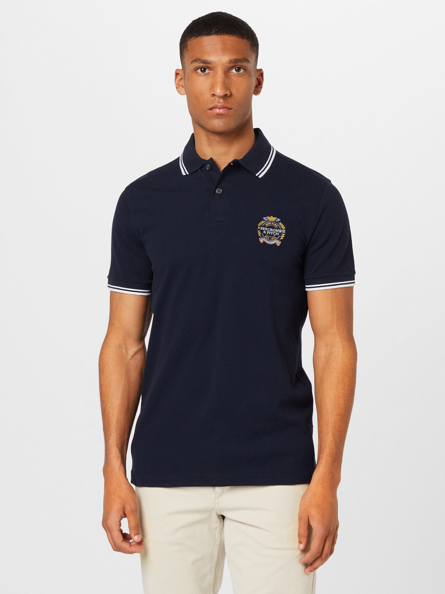 Abercrombie & Fitch Tricou bleumarin / albastru deschis / galben / alb - Pled.ro