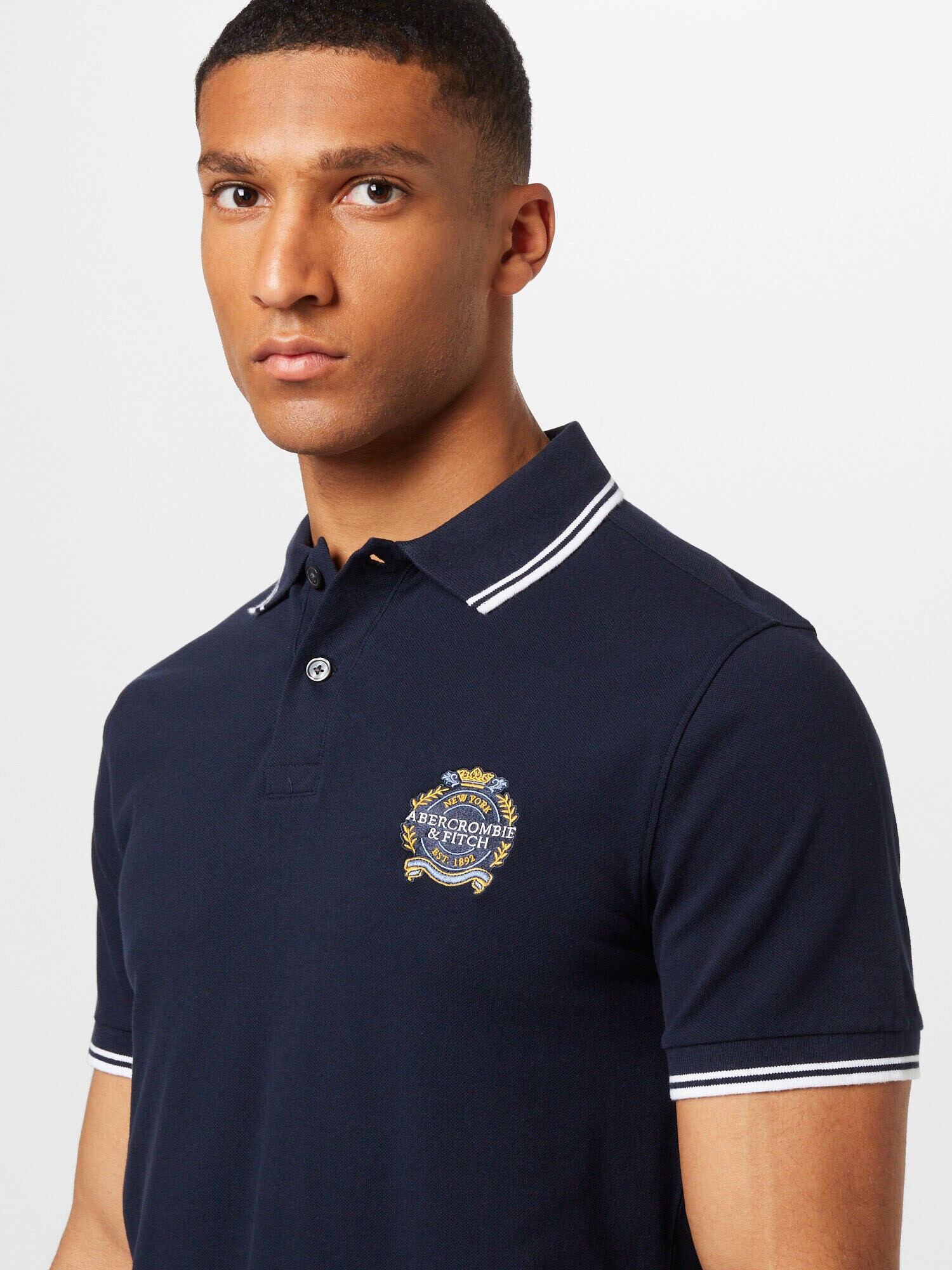 Abercrombie & Fitch Tricou bleumarin / albastru deschis / galben / alb - Pled.ro