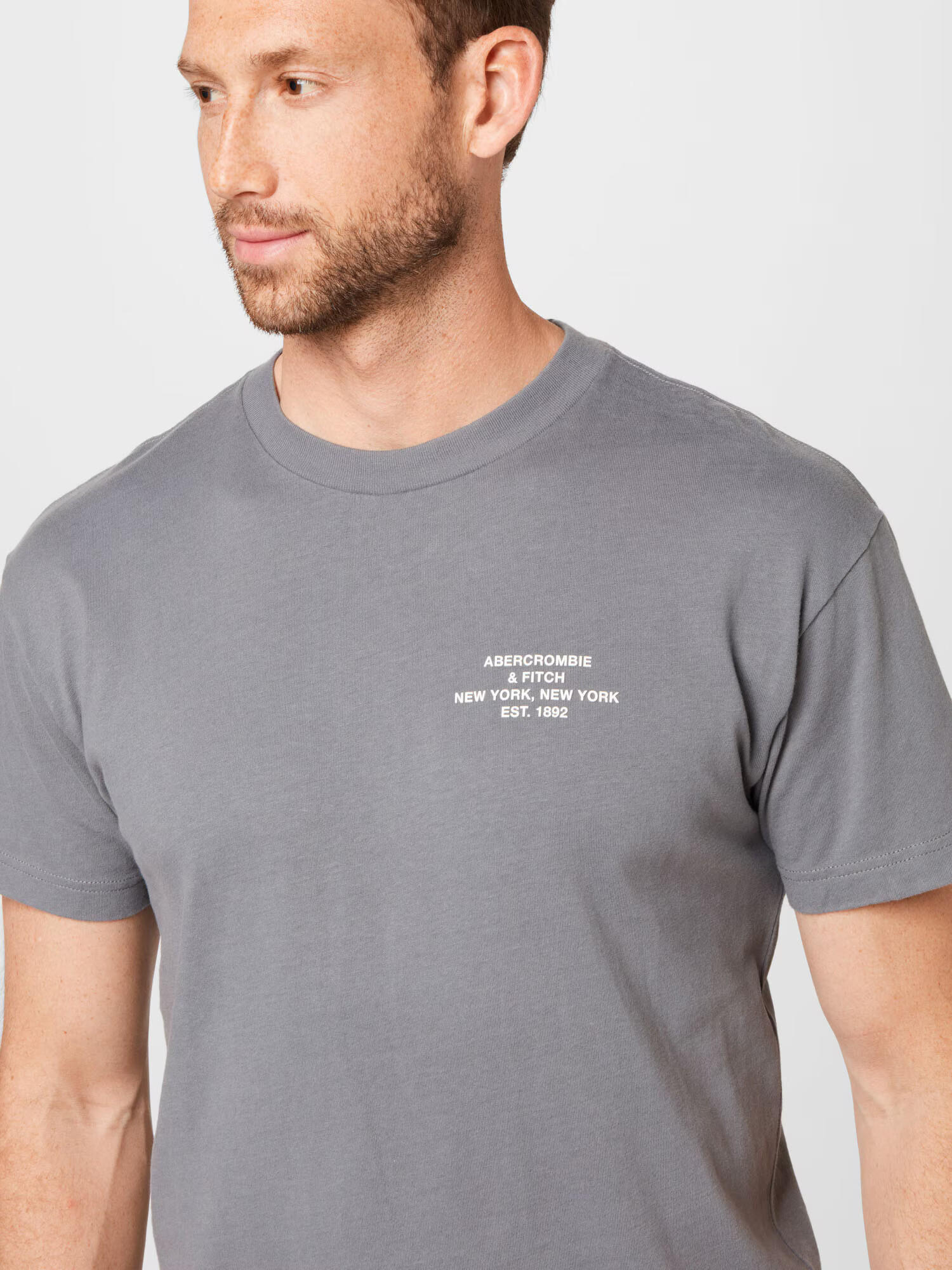 Abercrombie & Fitch Tricou gri / alb - Pled.ro