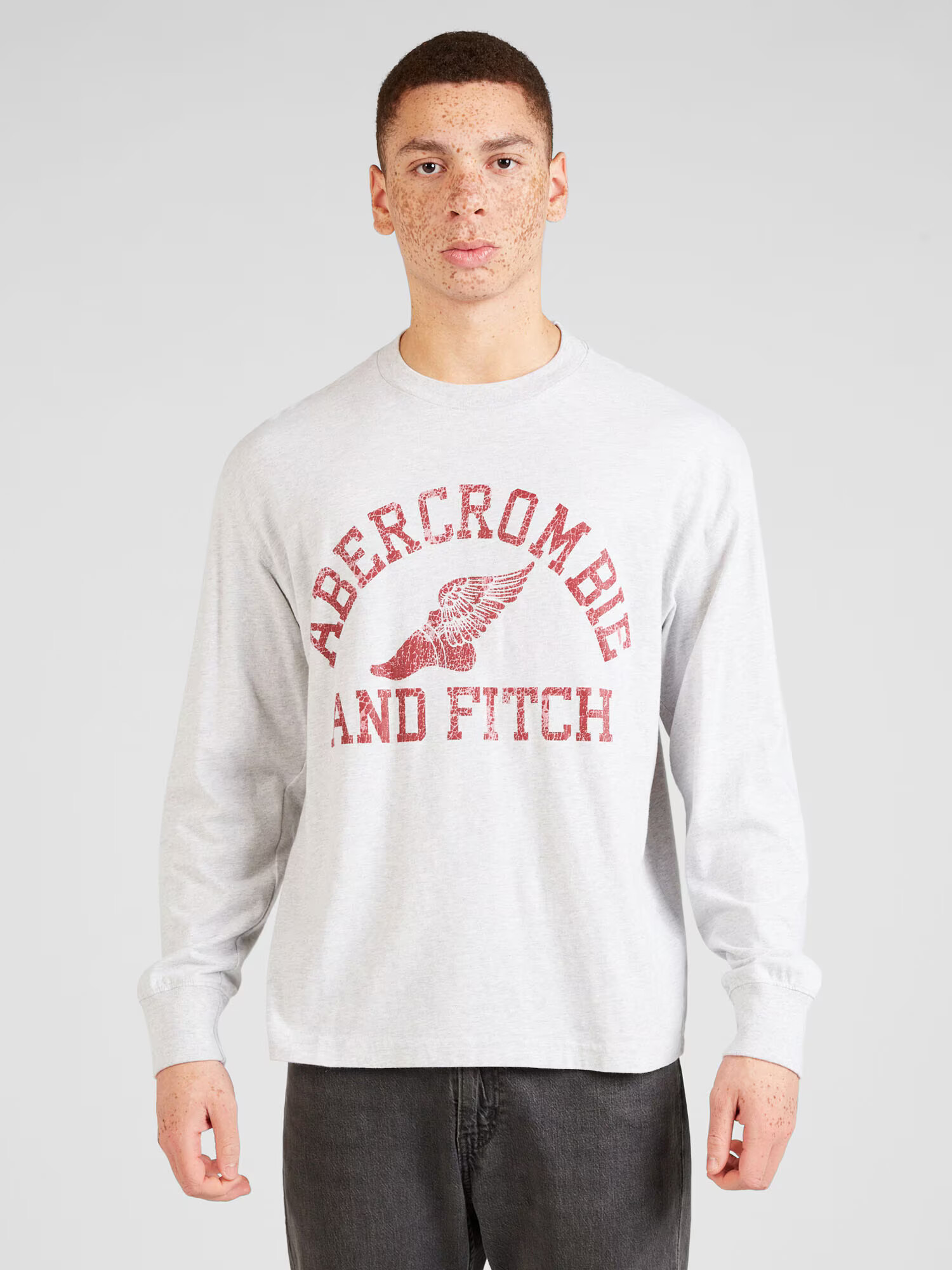 Abercrombie & Fitch Tricou gri deschis / alb - Pled.ro