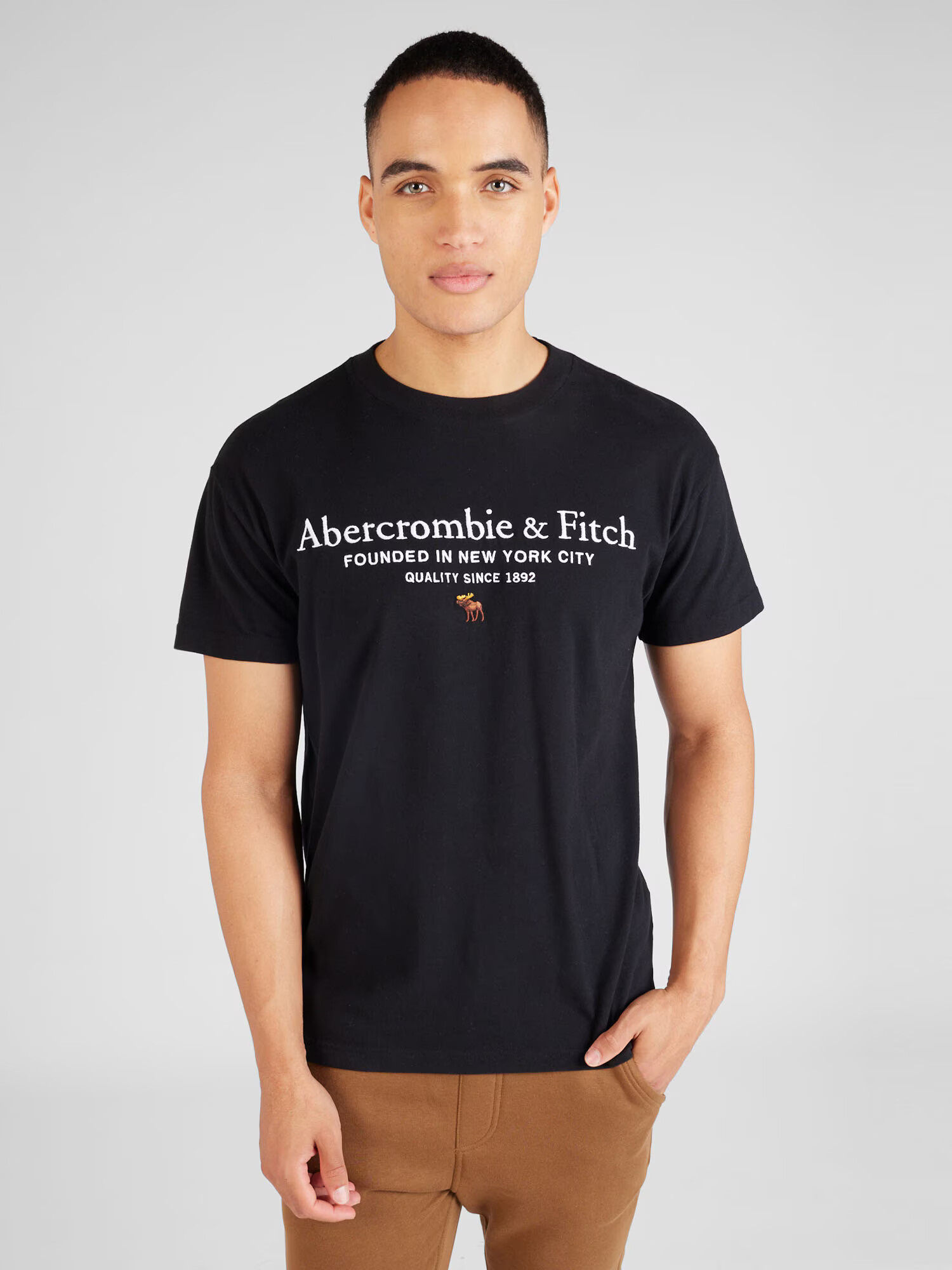 Abercrombie & Fitch Tricou negru / alb - Pled.ro