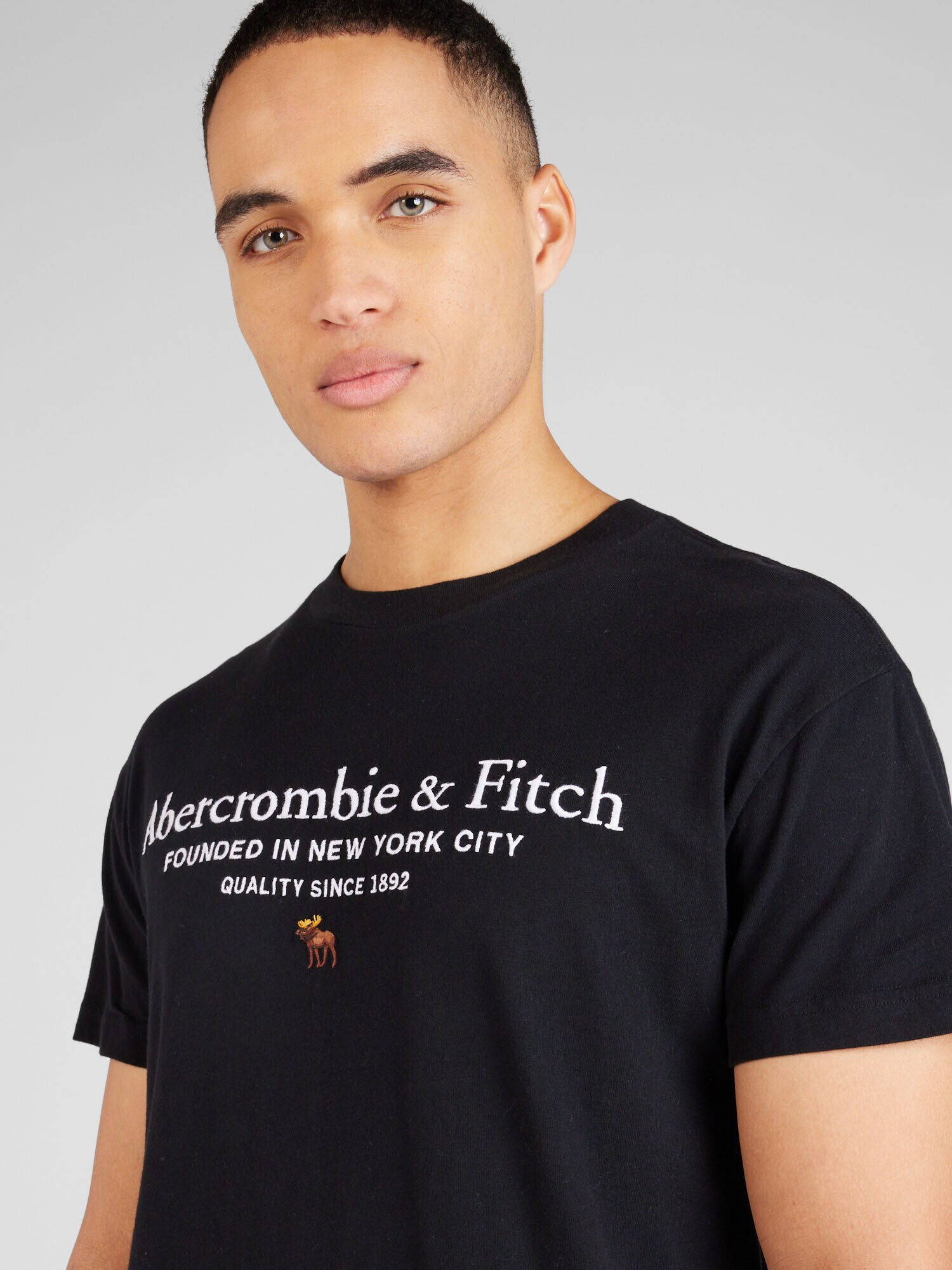 Abercrombie & Fitch Tricou negru / alb - Pled.ro