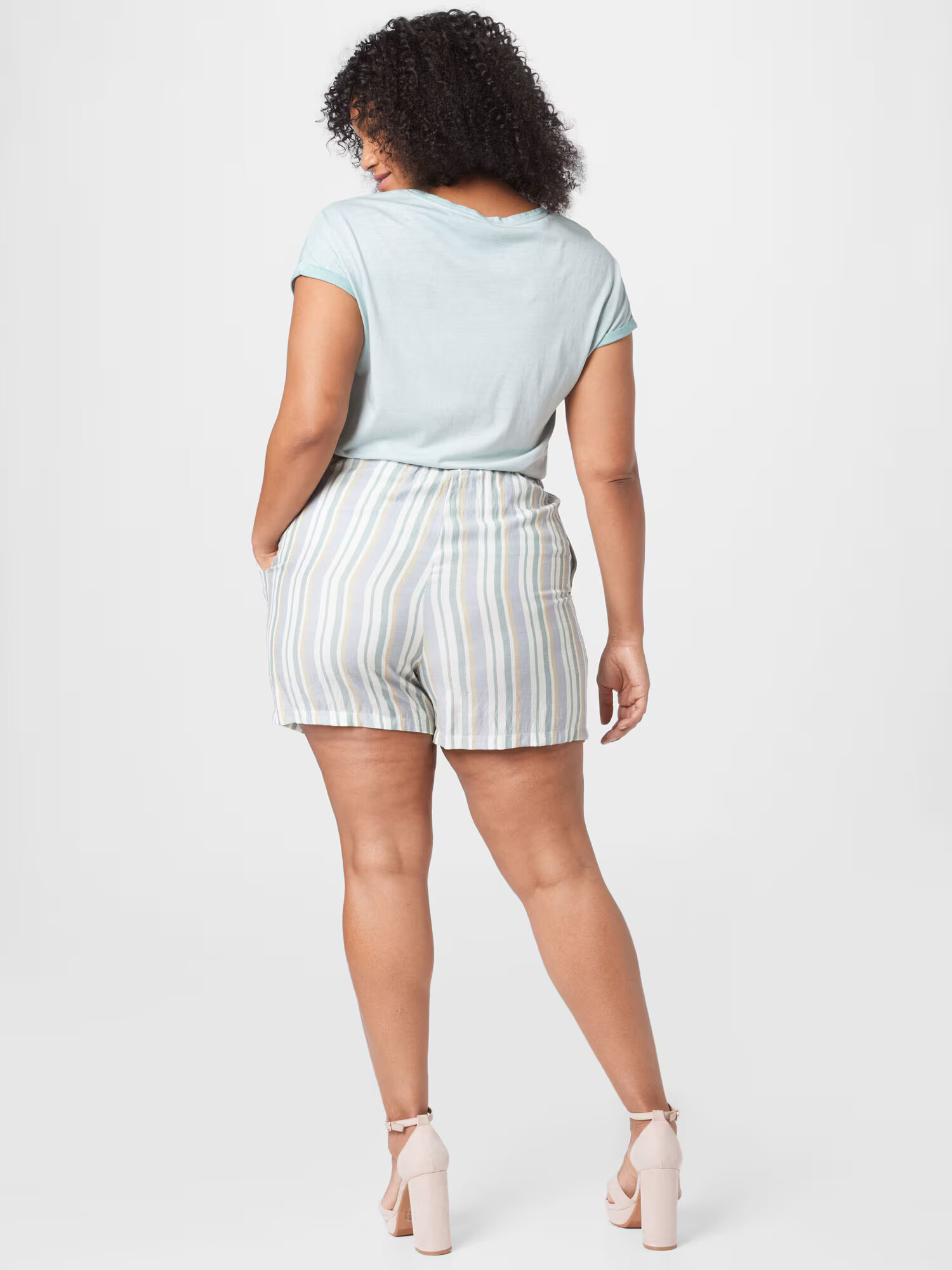 ABOUT YOU Curvy Pantaloni 'Liddy' albastru fumuriu / galben / verde / alb - Pled.ro