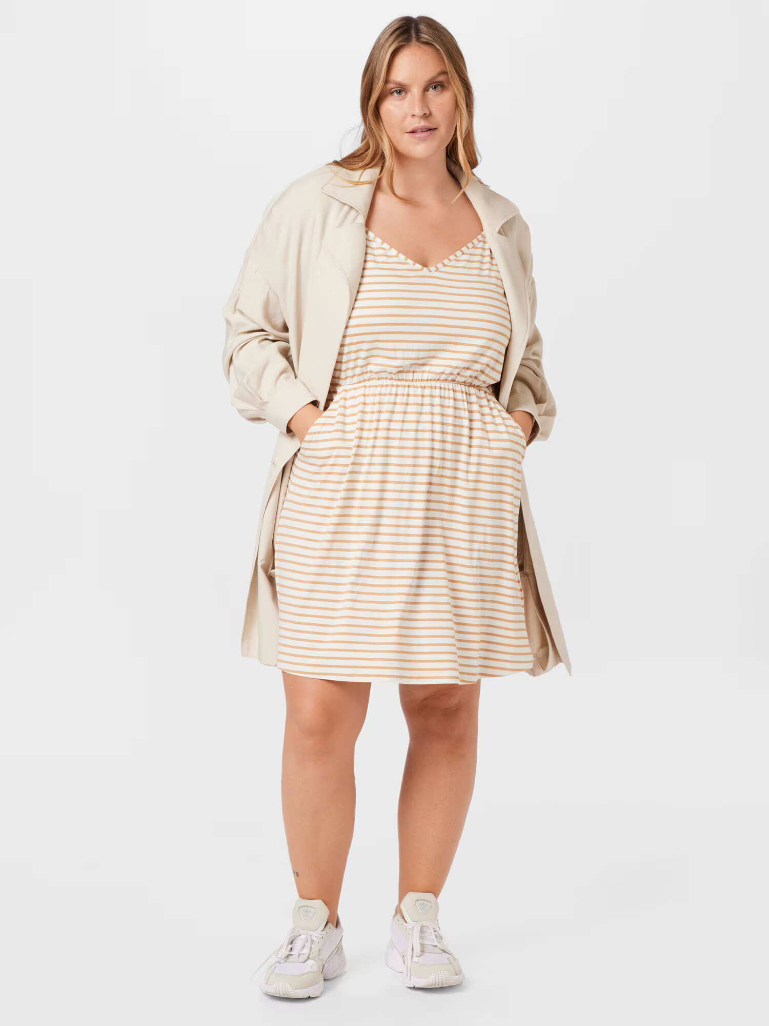 ABOUT YOU Curvy Rochie 'Katharina' bej deschis / alb - Pled.ro