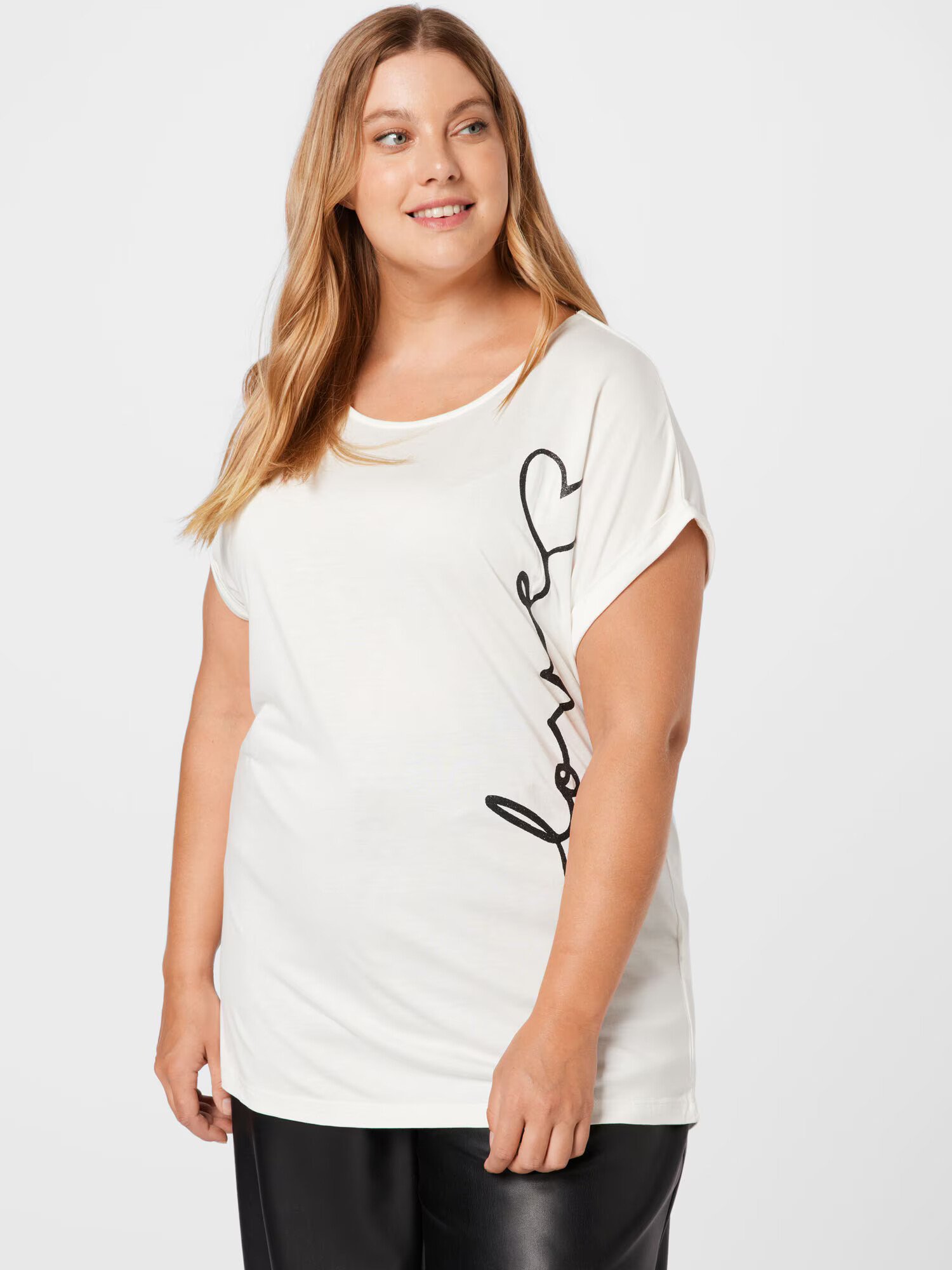 ABOUT YOU Curvy Tricou 'Maja' negru / alb - Pled.ro