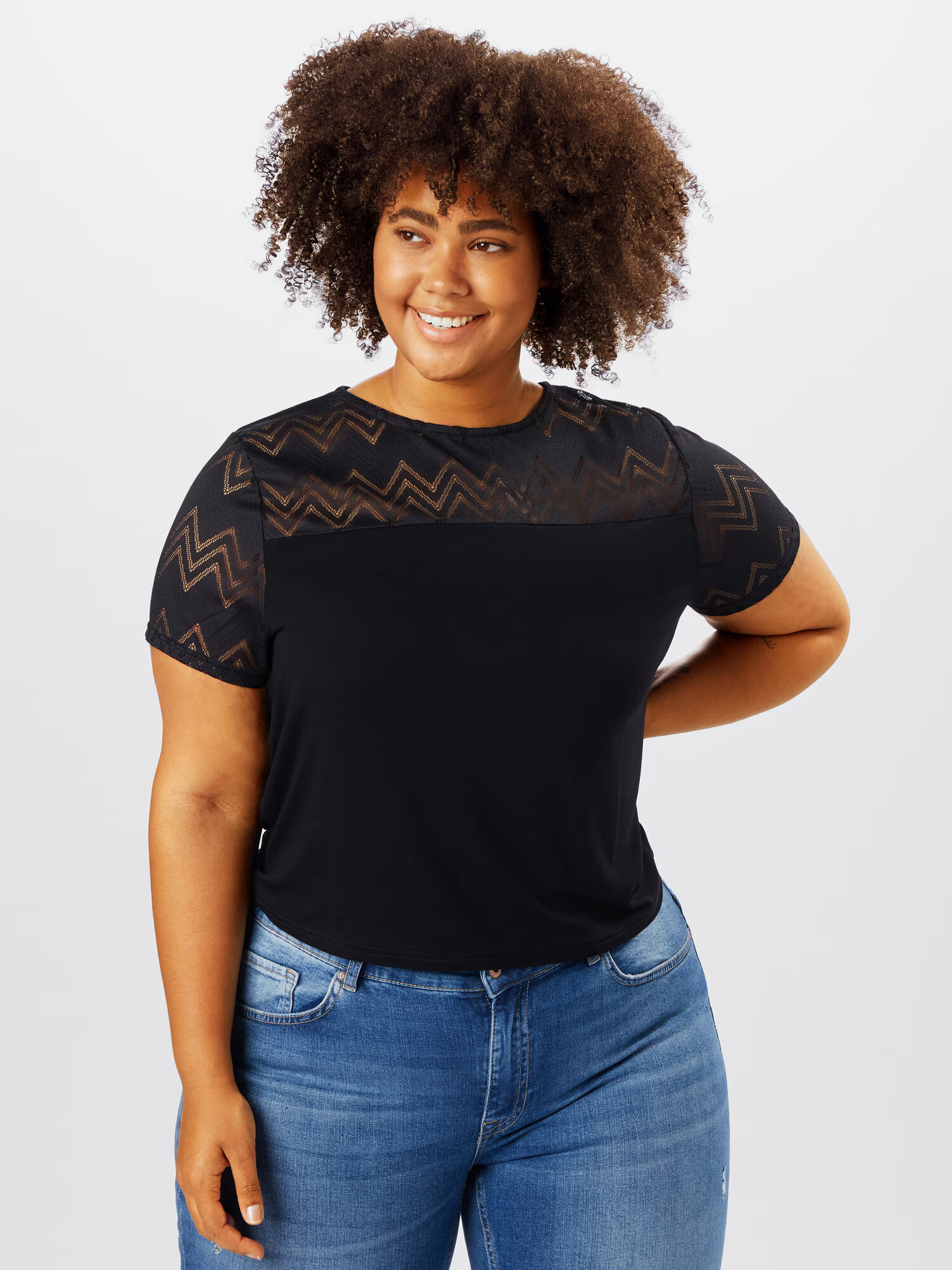 ABOUT YOU Curvy Tricou 'Perle' negru - Pled.ro