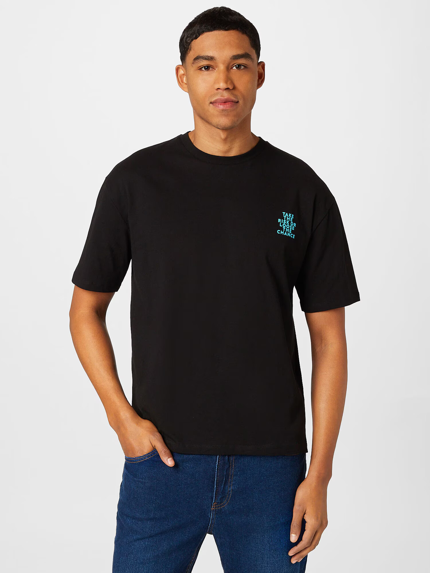 ABOUT YOU Tricou 'Arda' albastru aqua / negru - Pled.ro