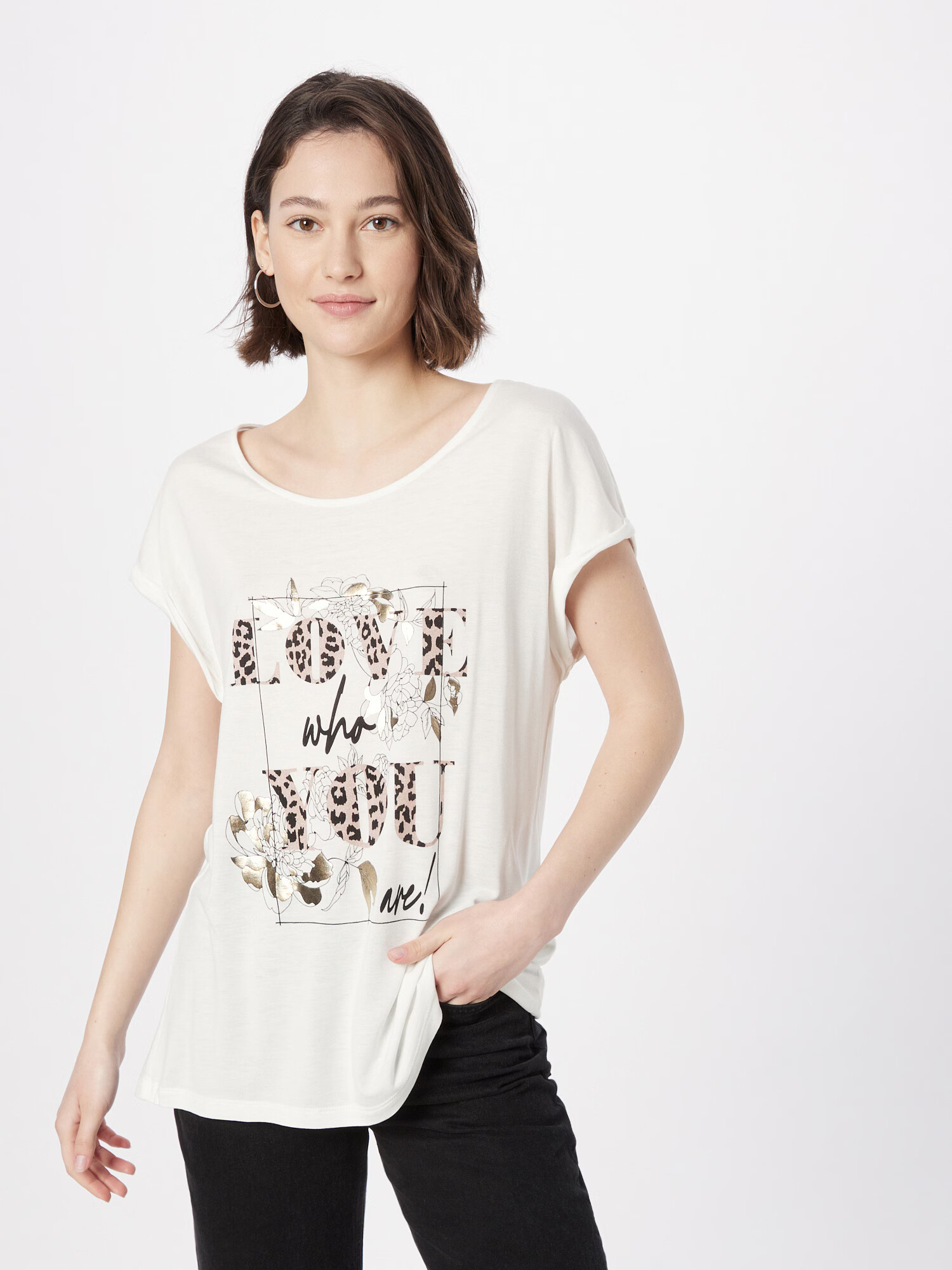 ABOUT YOU Tricou 'Elna' maro deschis / roz pal / negru / alb - Pled.ro