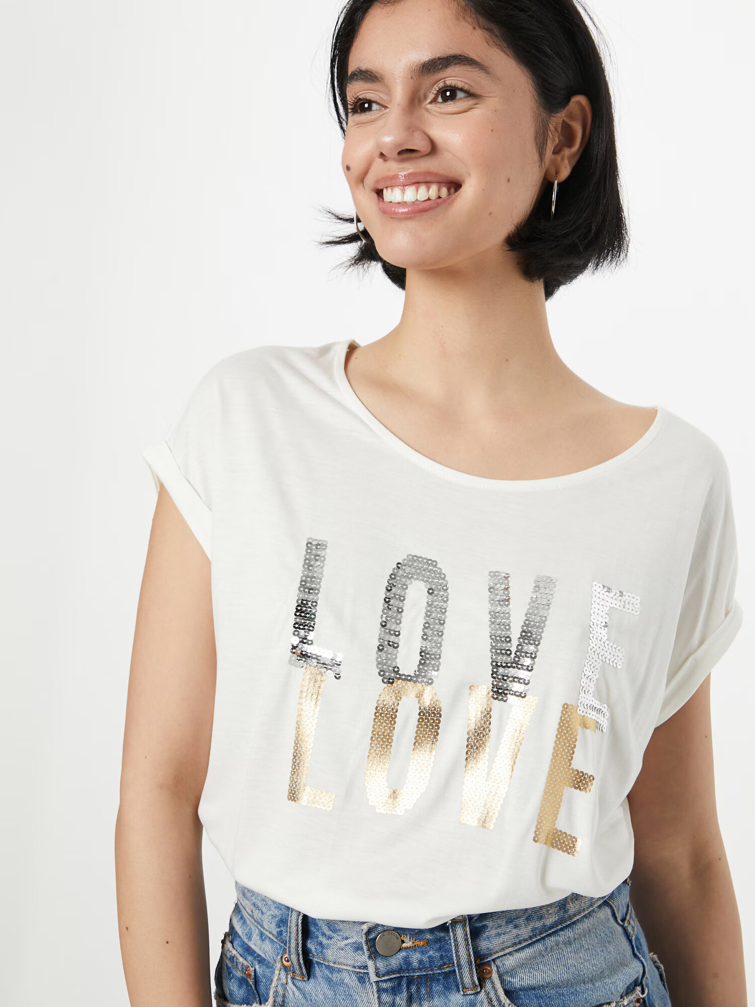 ABOUT YOU Tricou 'Jolina' auriu / argintiu / alb - Pled.ro