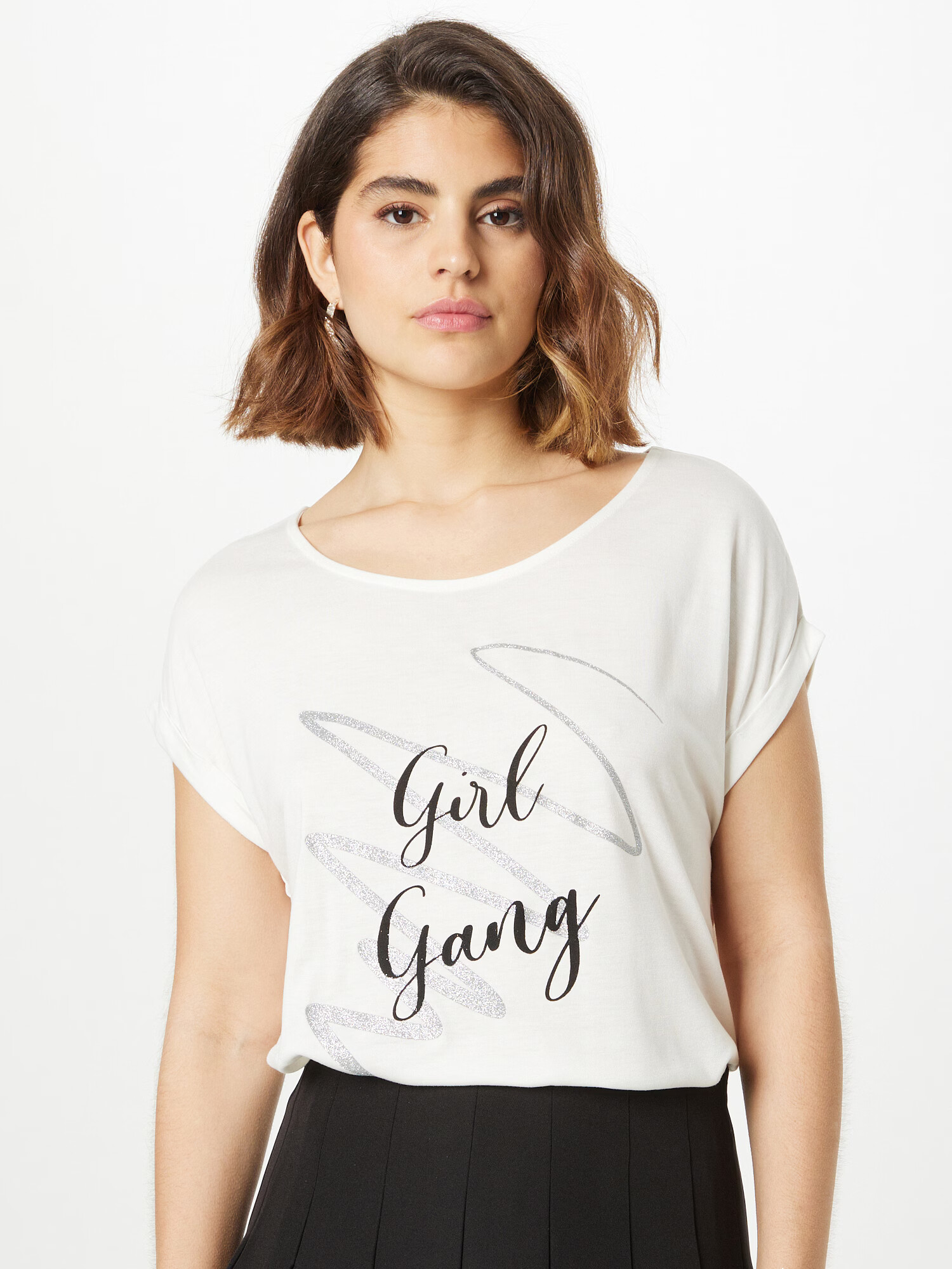 ABOUT YOU Tricou 'Silene' negru / argintiu / alb - Pled.ro