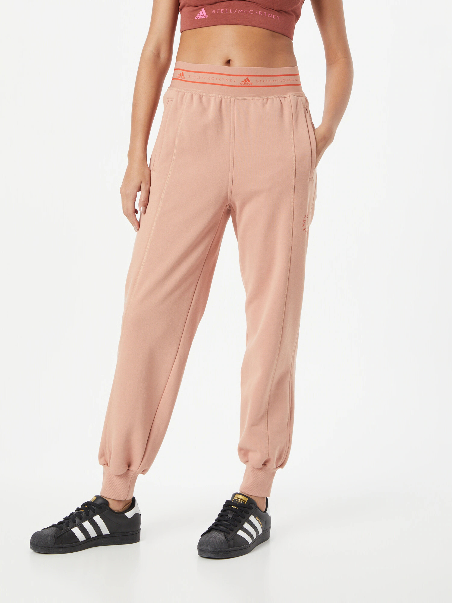 ADIDAS BY STELLA MCCARTNEY Pantaloni sport culoarea pielii / roșu - Pled.ro