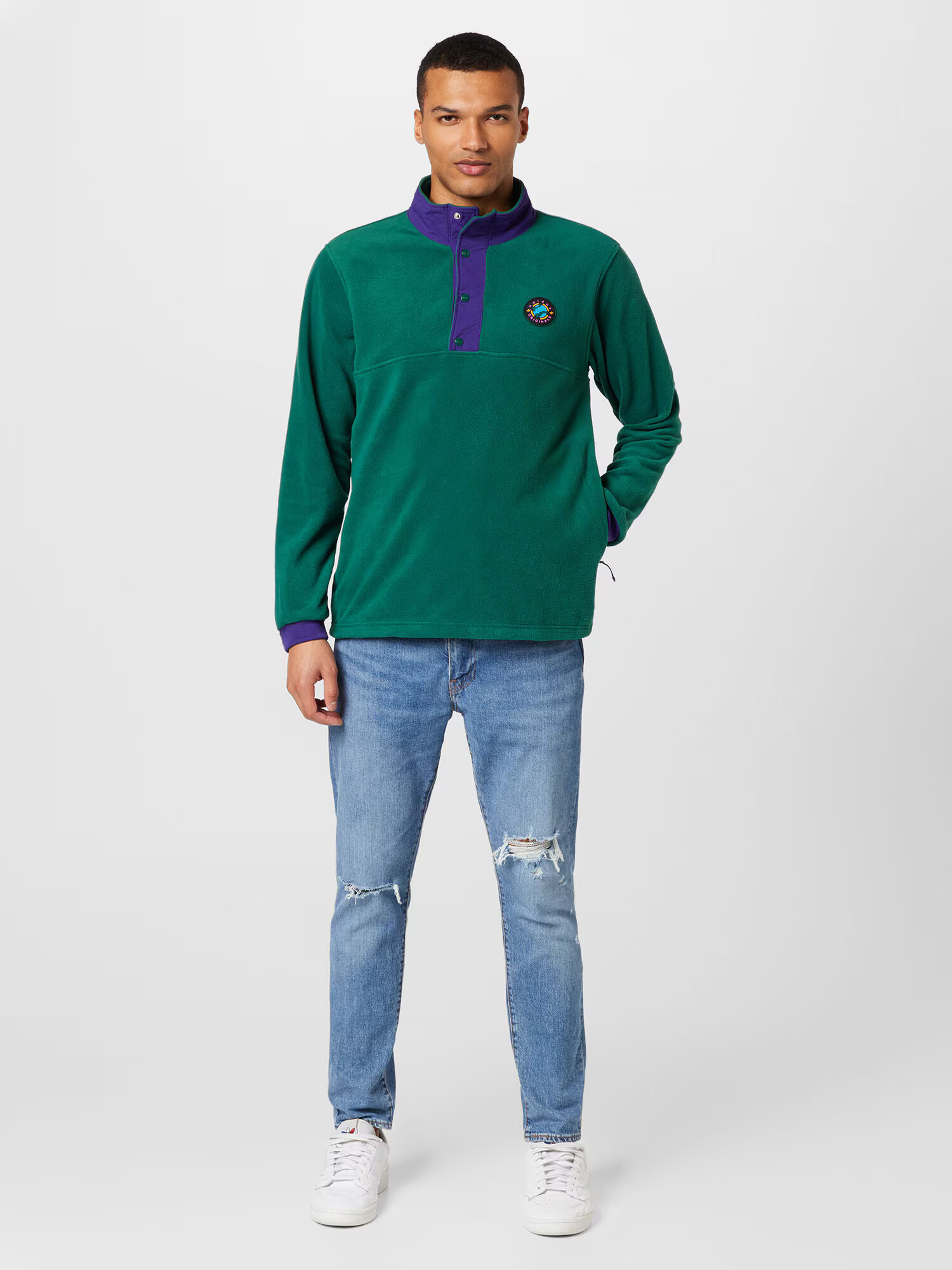 ADIDAS ORIGINALS Bluză de molton 'Wander Hour Quarter-Snap Polar Fleece' verde smarald / mov prună - Pled.ro