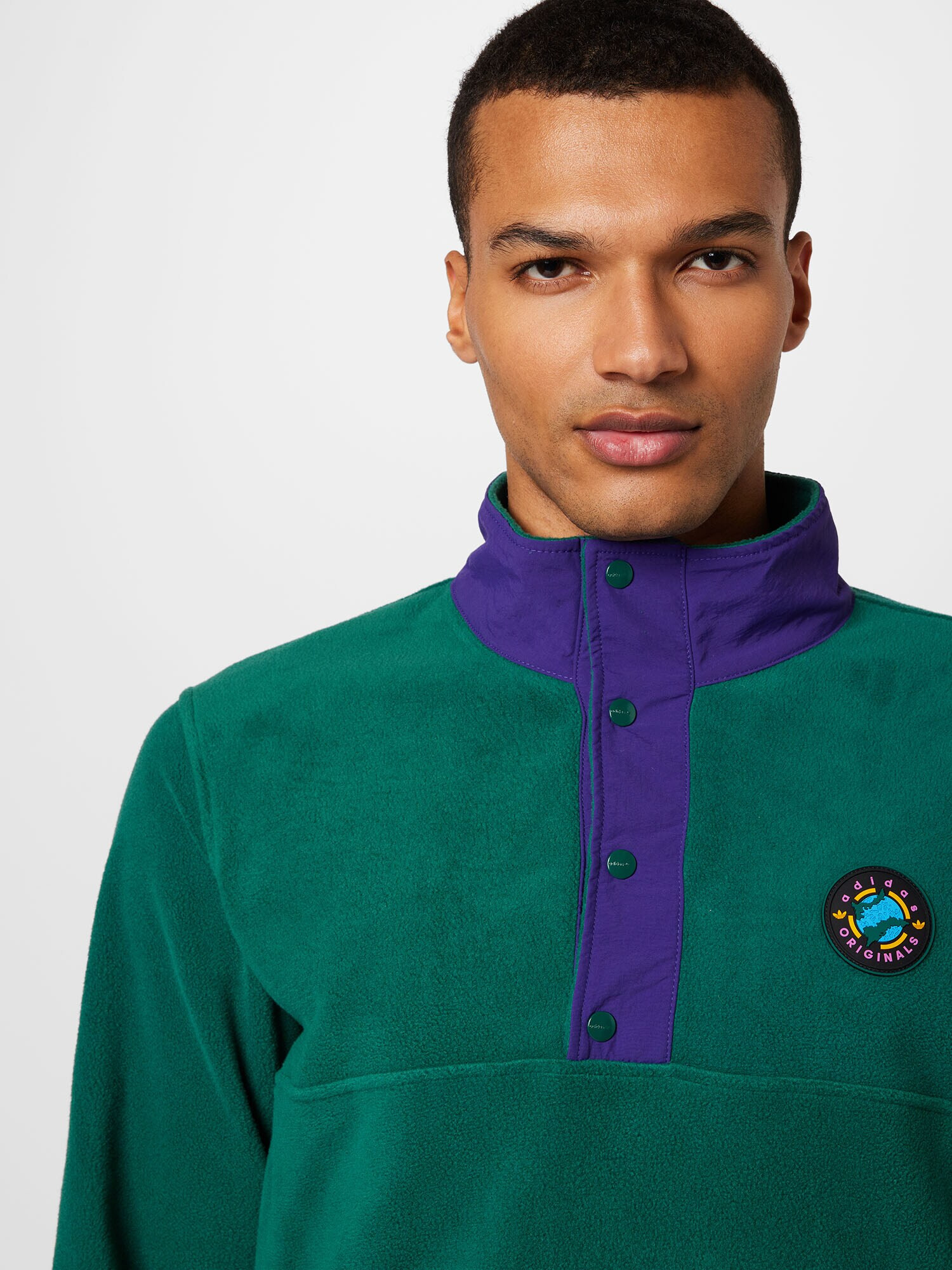 ADIDAS ORIGINALS Bluză de molton 'Wander Hour Quarter-Snap Polar Fleece' verde smarald / mov prună - Pled.ro