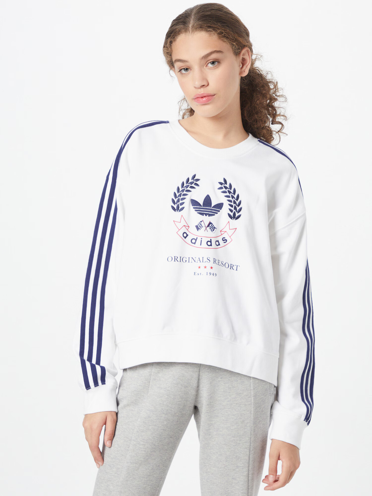 ADIDAS ORIGINALS Bluză de molton 'With Crest Graphic' albastru / roșu / alb - Pled.ro