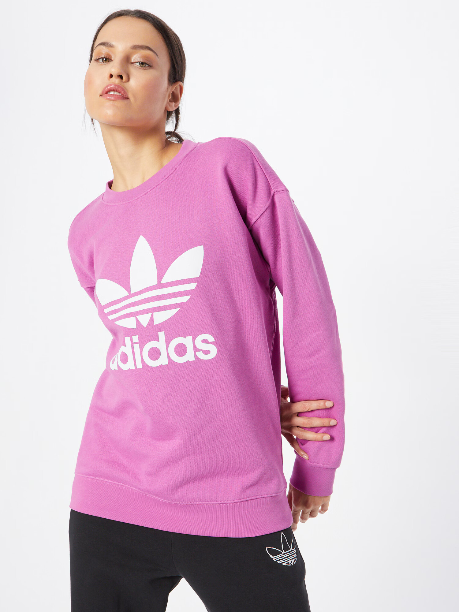 ADIDAS ORIGINALS Bluză de molton 'Trefoil Crew' mov deschis / alb - Pled.ro