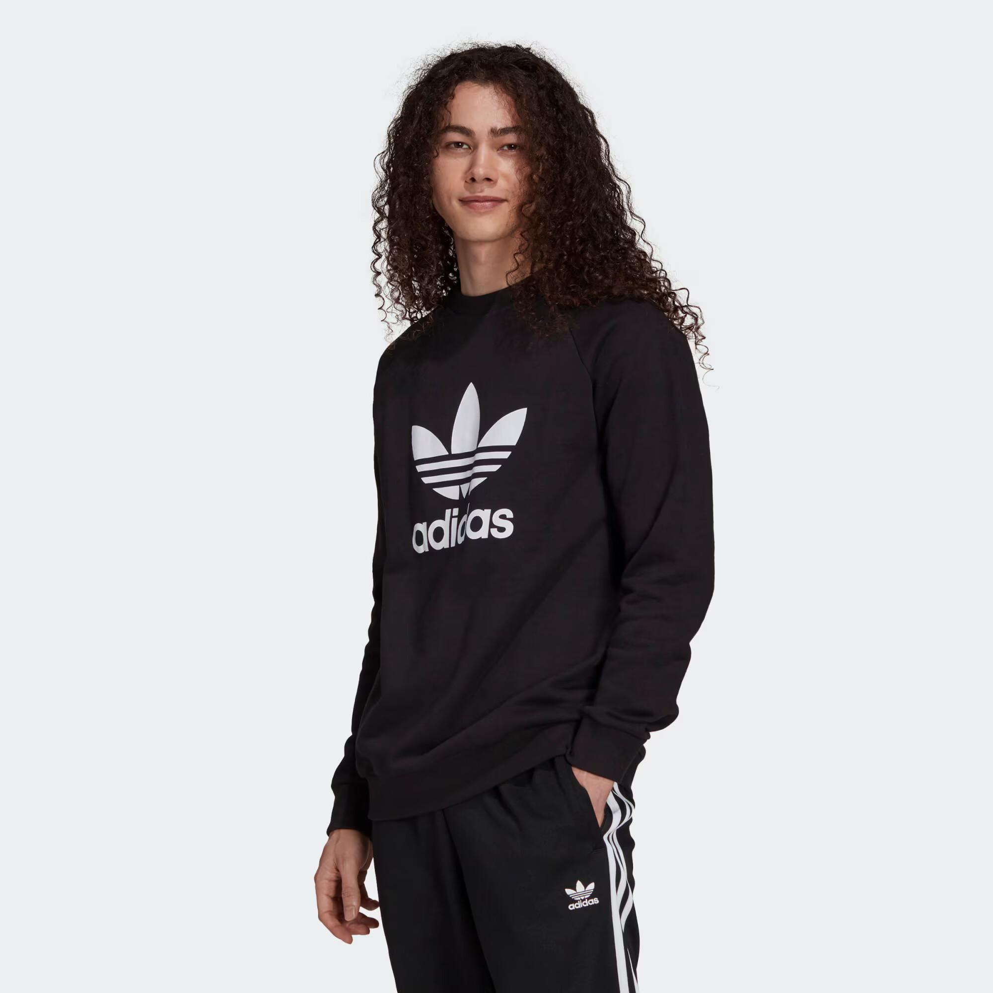 ADIDAS ORIGINALS Bluză de molton 'Adicolor Classics Trefoil' negru / alb - Pled.ro