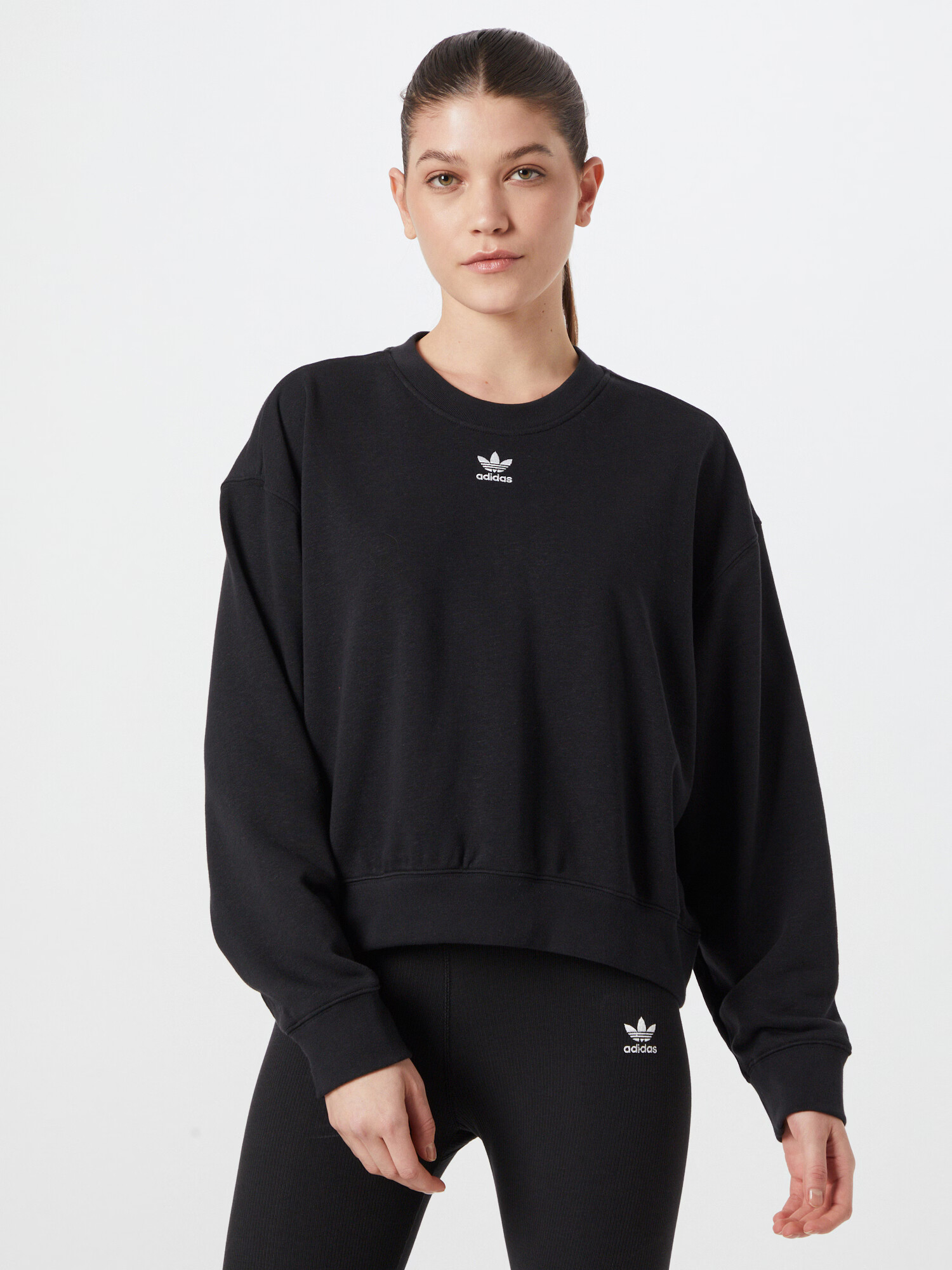 ADIDAS ORIGINALS Bluză de molton 'Essentials+ Made With Hemp' negru / alb - Pled.ro