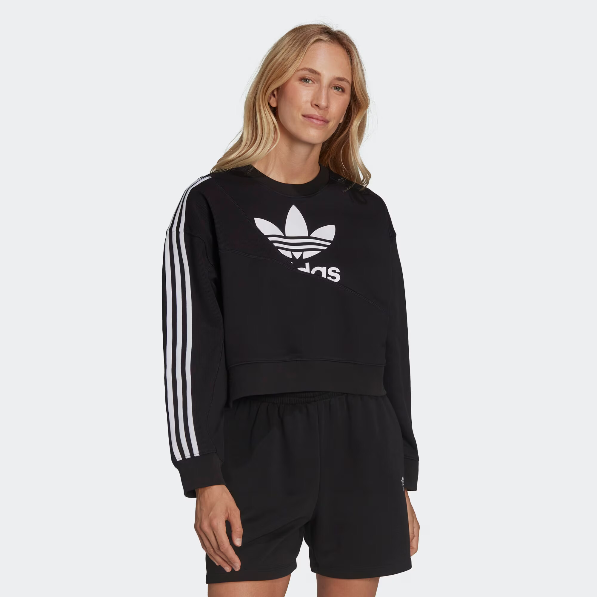 ADIDAS ORIGINALS Bluză de molton negru / alb - Pled.ro