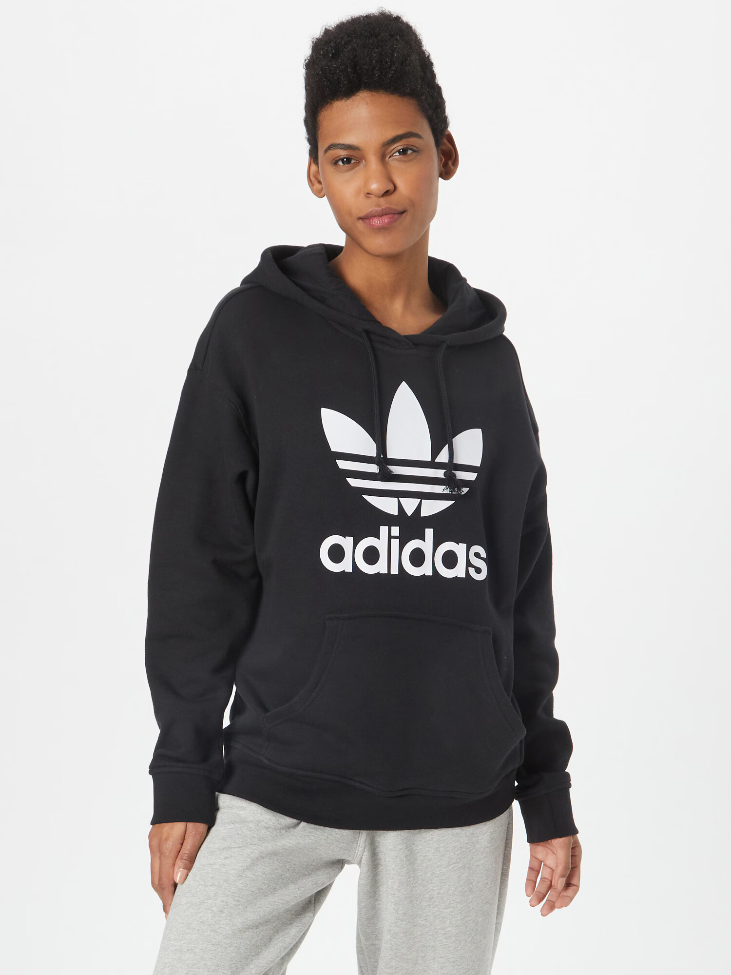 ADIDAS ORIGINALS Bluză de molton 'Trefoil' negru / alb - Pled.ro