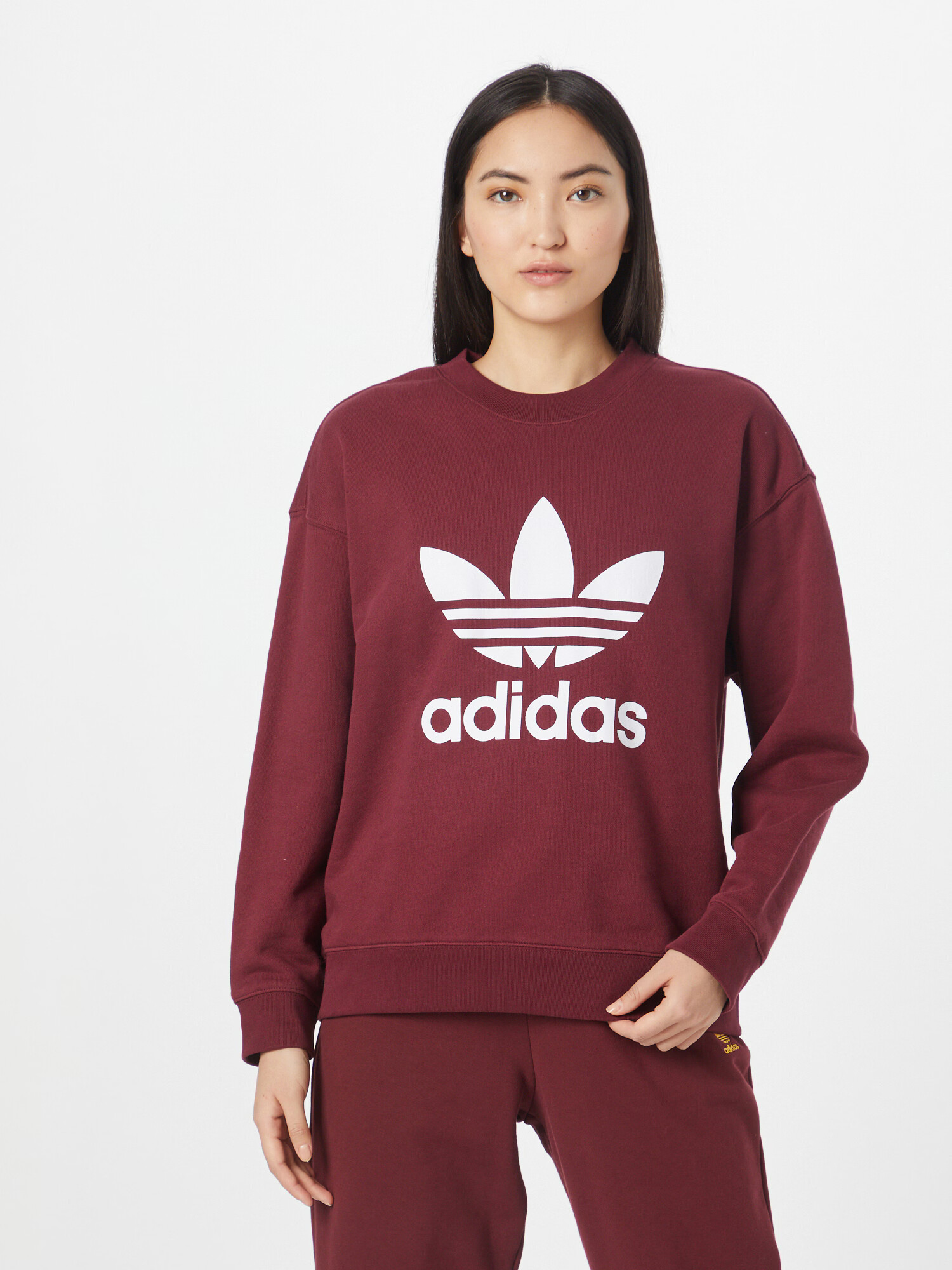 ADIDAS ORIGINALS Bluză de molton 'Trefoil Crew' roșu / alb - Pled.ro