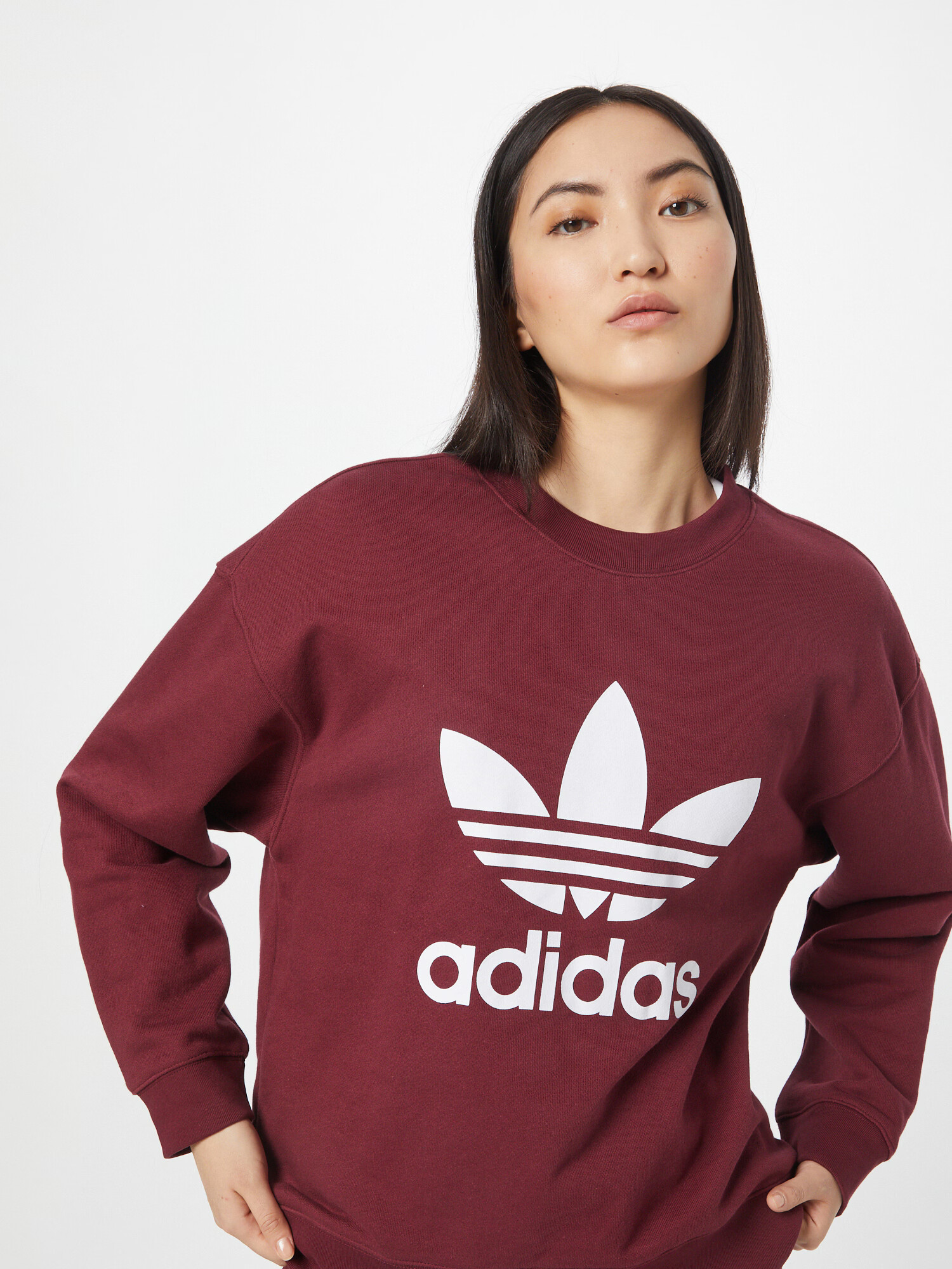 ADIDAS ORIGINALS Bluză de molton 'Trefoil Crew' roșu / alb - Pled.ro