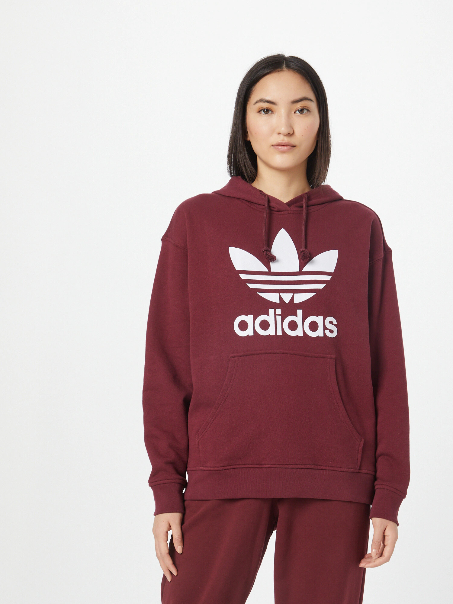 ADIDAS ORIGINALS Bluză de molton 'Trefoil' roșu burgundy / alb - Pled.ro