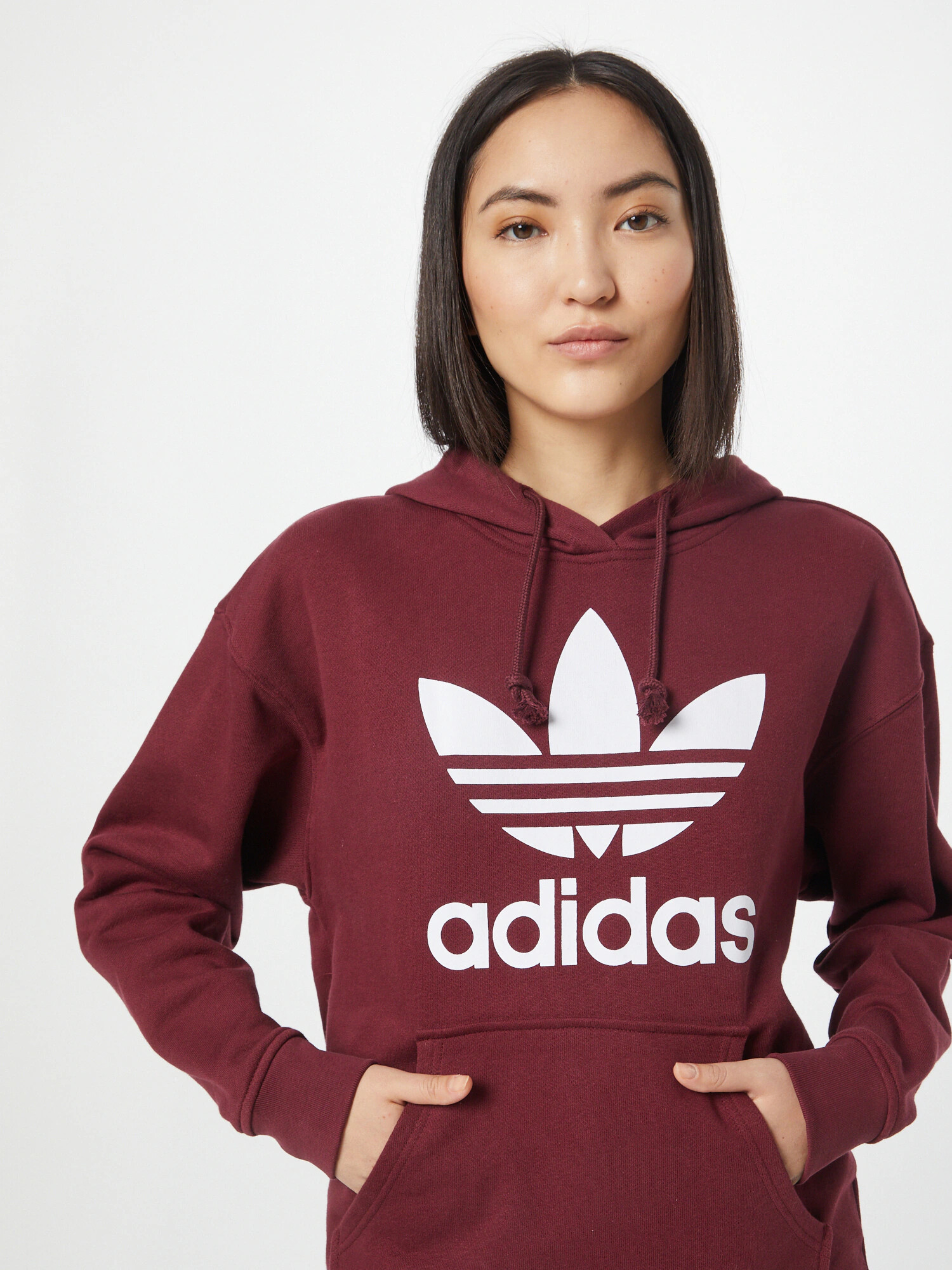 ADIDAS ORIGINALS Bluză de molton 'Trefoil' roșu burgundy / alb - Pled.ro