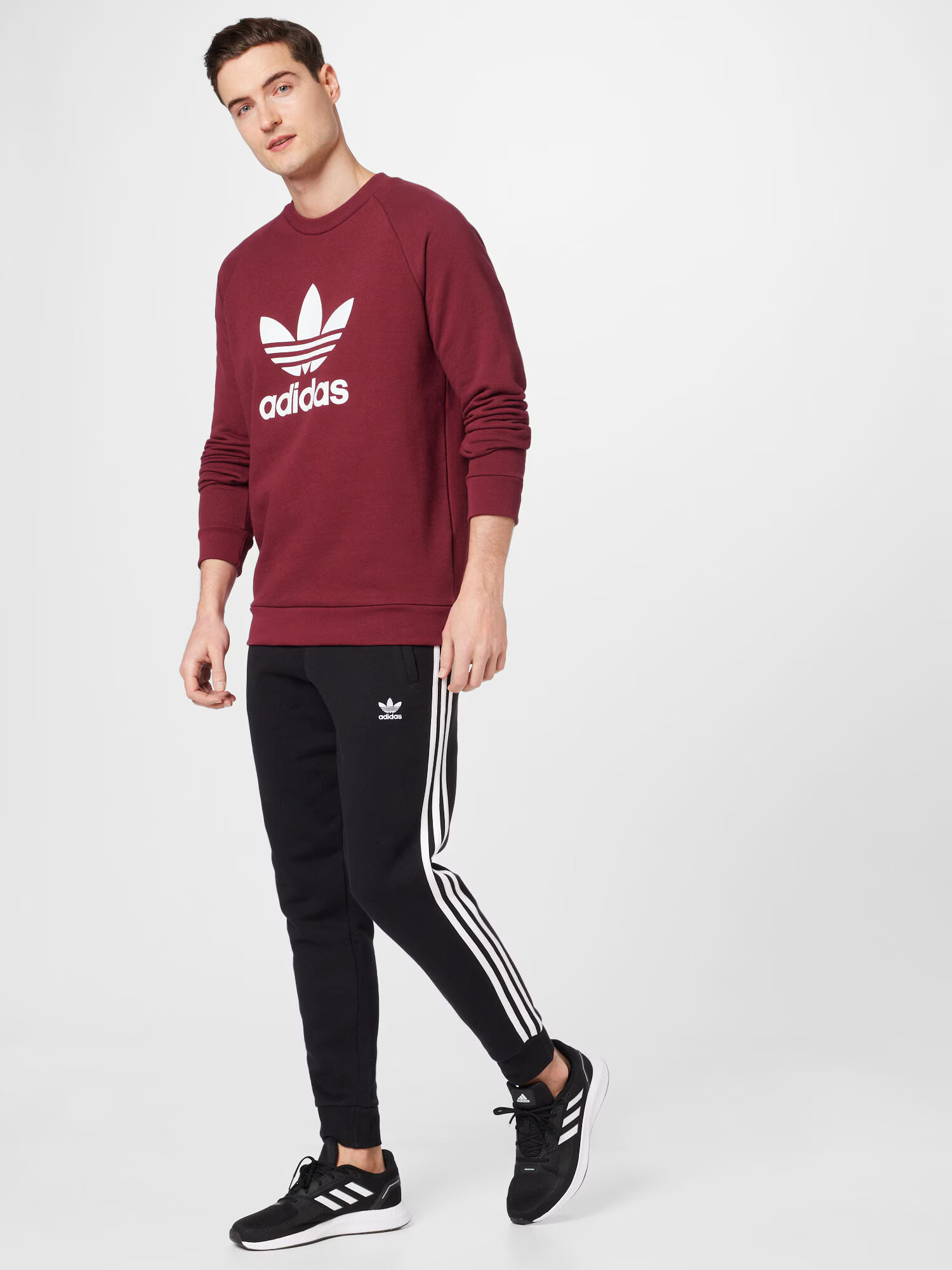 ADIDAS ORIGINALS Bluză de molton 'Trefoil' roșu vin / alb - Pled.ro