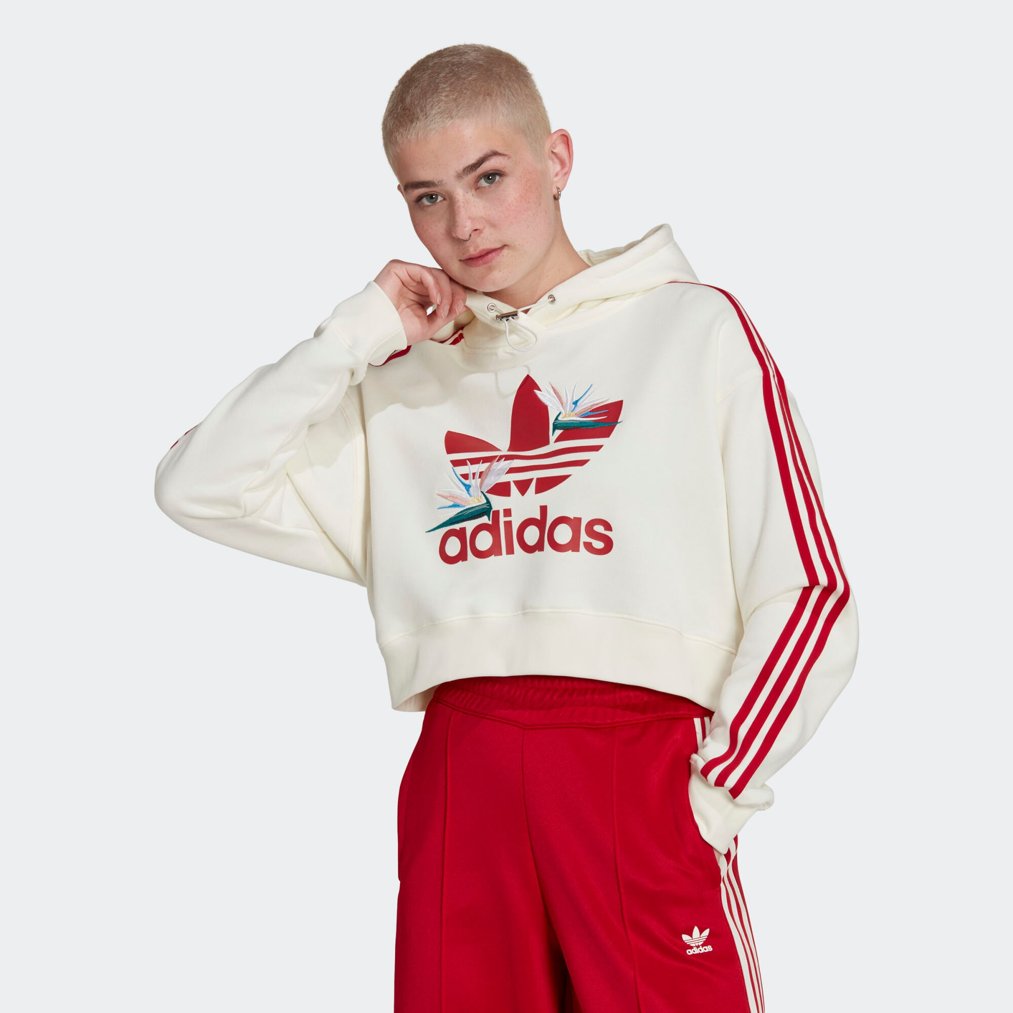 ADIDAS ORIGINALS Bluză de molton 'Thebe Magugu' turcoaz / roșu / alb lână - Pled.ro