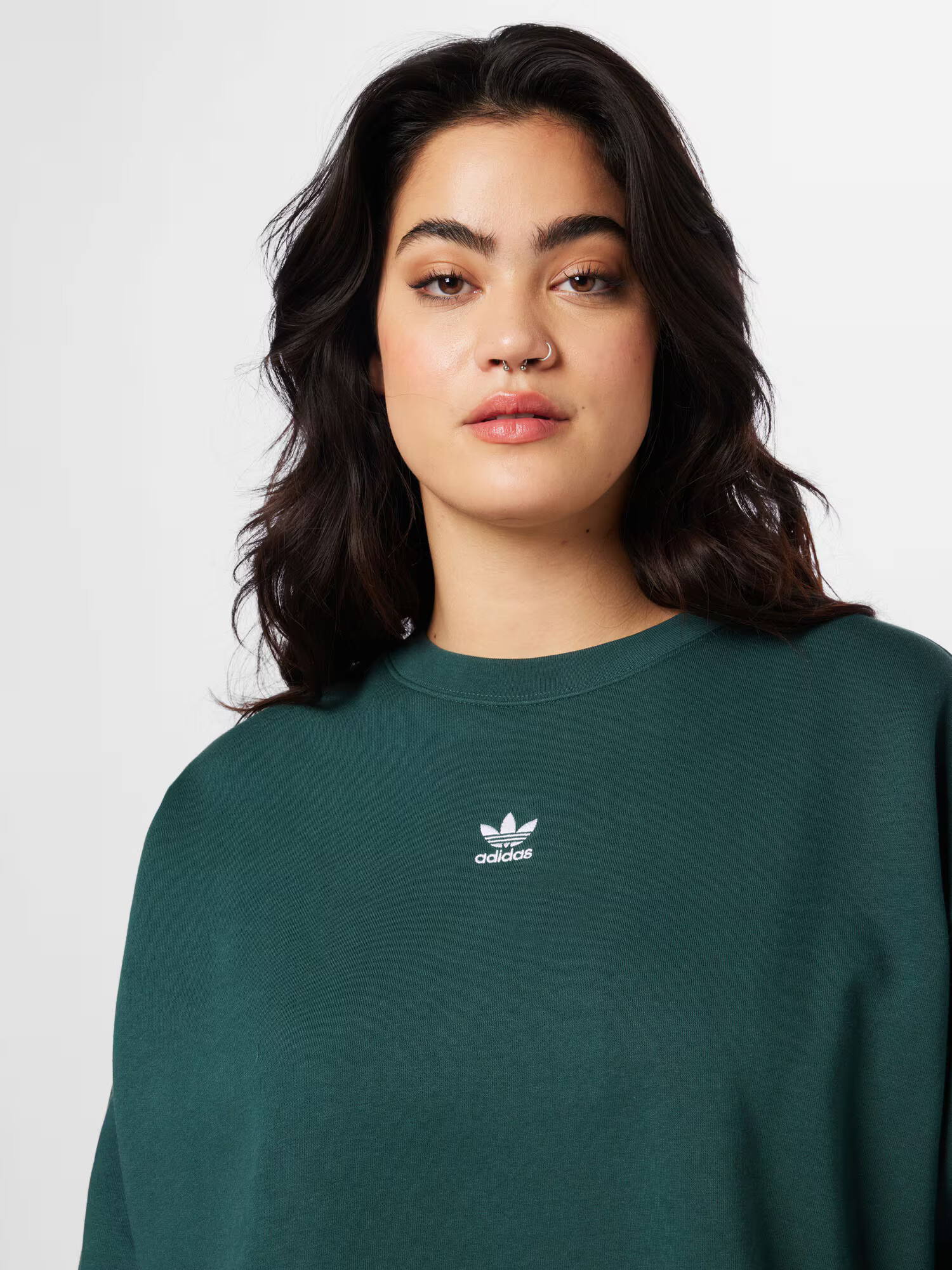 ADIDAS ORIGINALS Bluză de molton 'Adicolor Essentials Crew ' verde închis / alb - Pled.ro