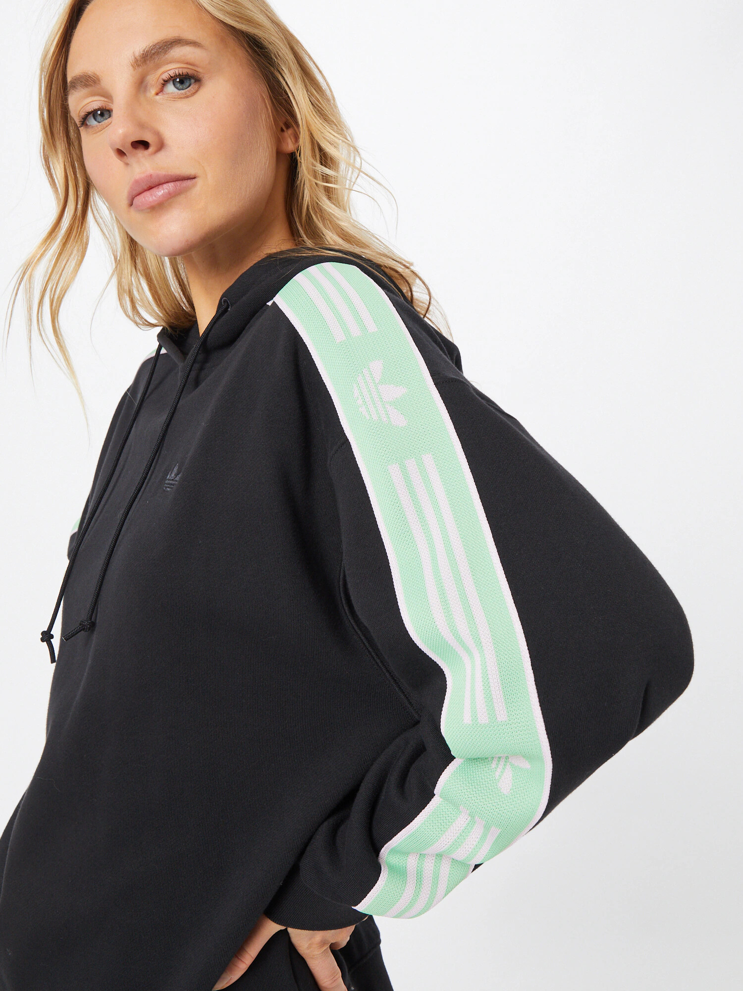 ADIDAS ORIGINALS Bluză de molton 'Loose With Tape Detail' verde pastel / negru / alb - Pled.ro