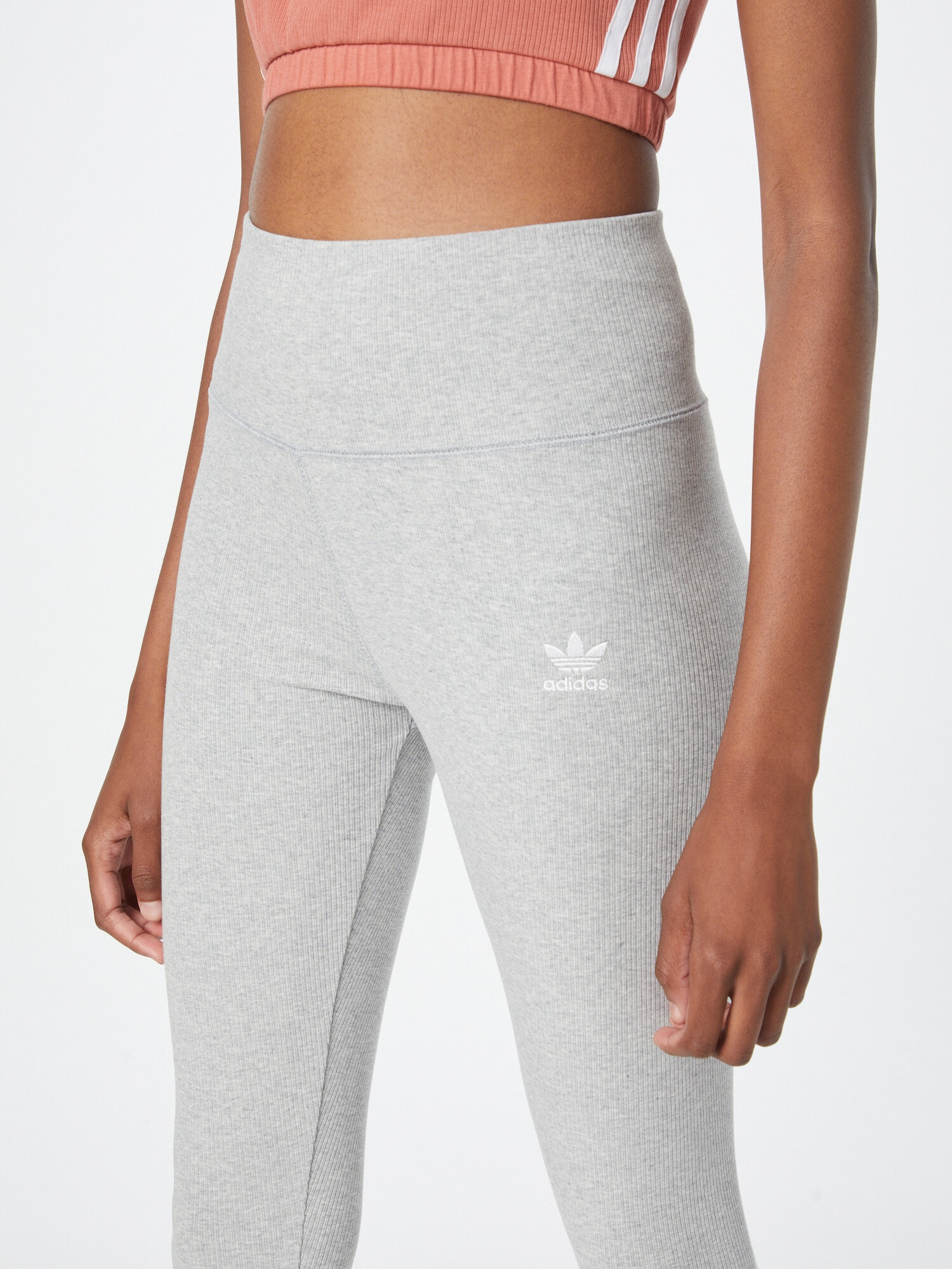 ADIDAS ORIGINALS Leggings 'Adicolor Essentials+ Ribbed ' gri / alb - Pled.ro