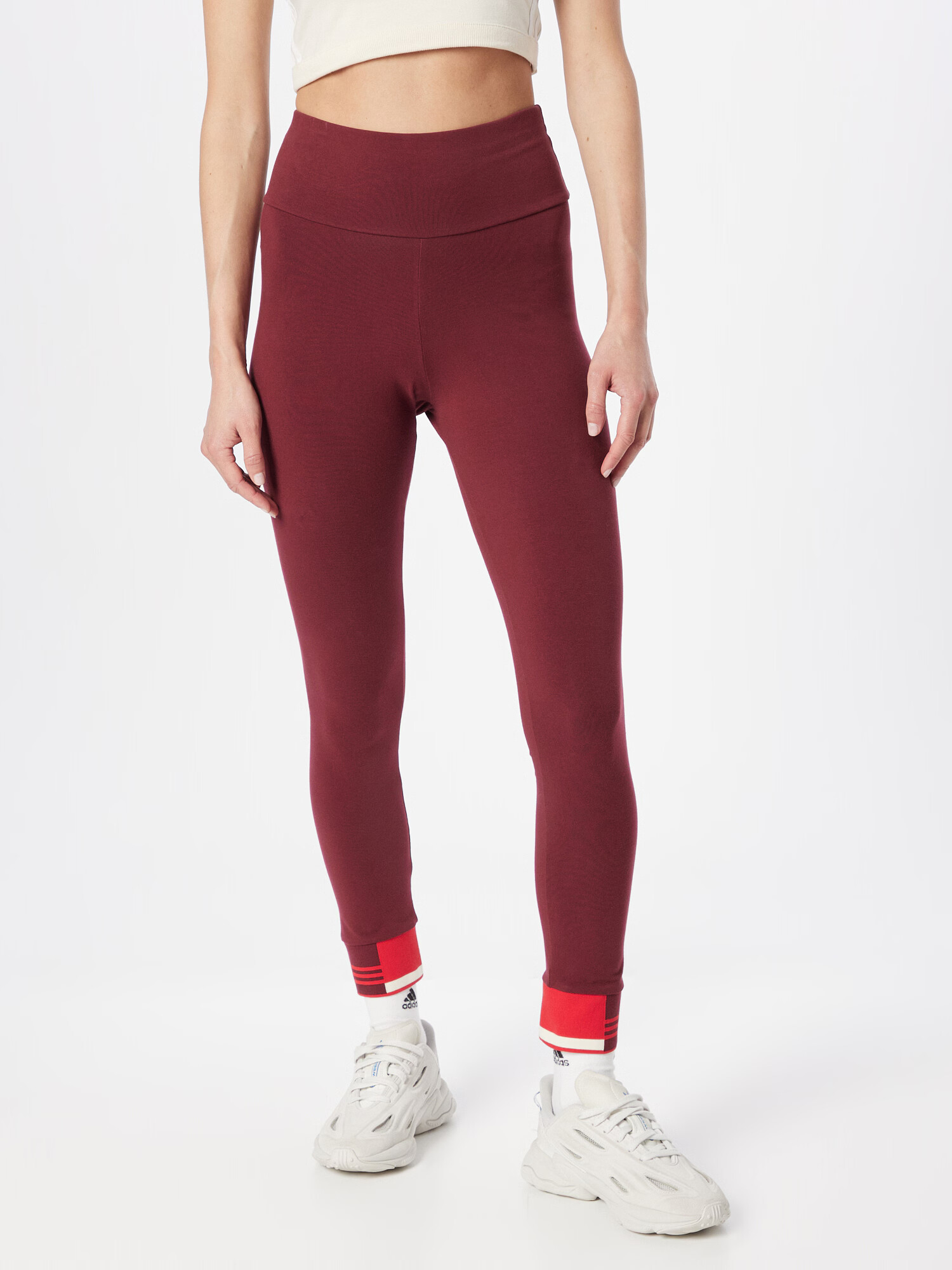 ADIDAS ORIGINALS Leggings 'Ribbed Cuff' roșu / roșu burgundy / alb - Pled.ro