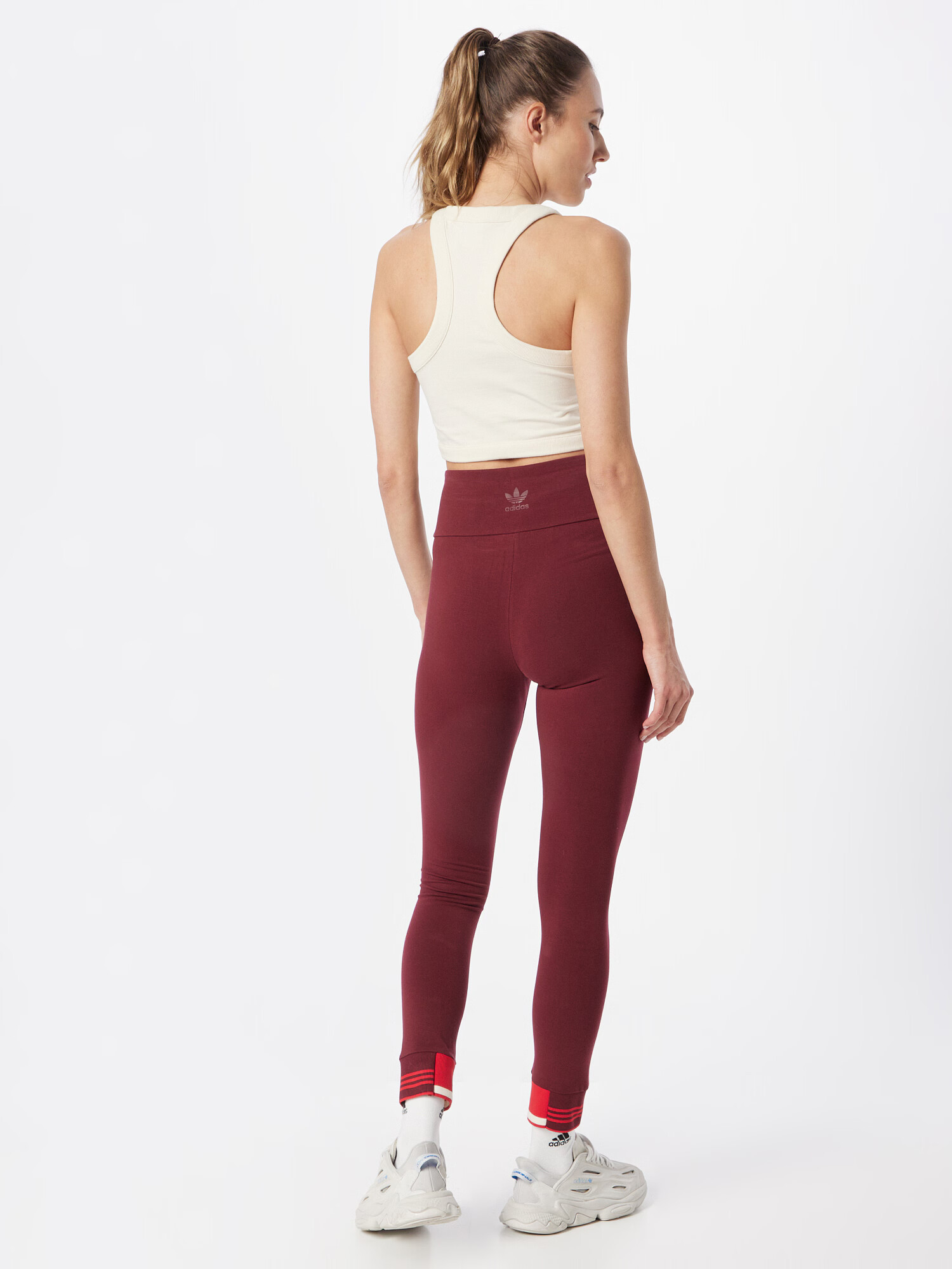 ADIDAS ORIGINALS Leggings 'Ribbed Cuff' roșu / roșu burgundy / alb - Pled.ro