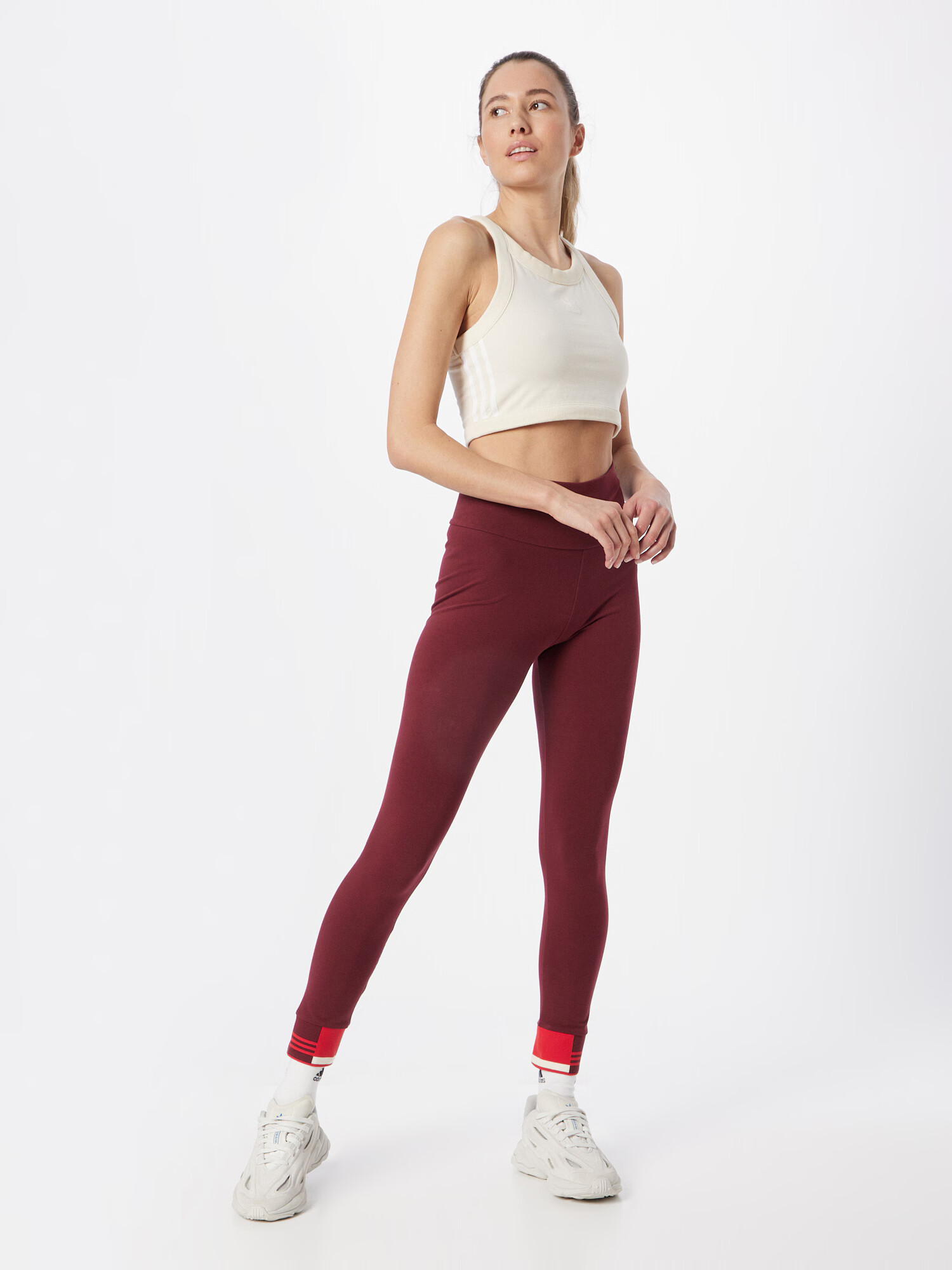 ADIDAS ORIGINALS Leggings 'Ribbed Cuff' roșu / roșu burgundy / alb - Pled.ro